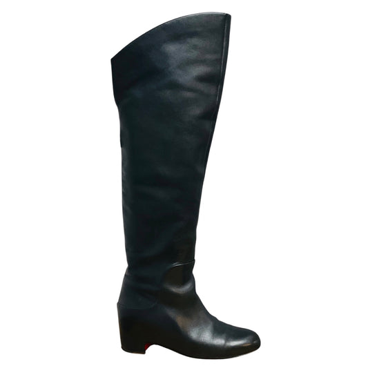 Christian Louboutin Black Tall Leather Flat Boots