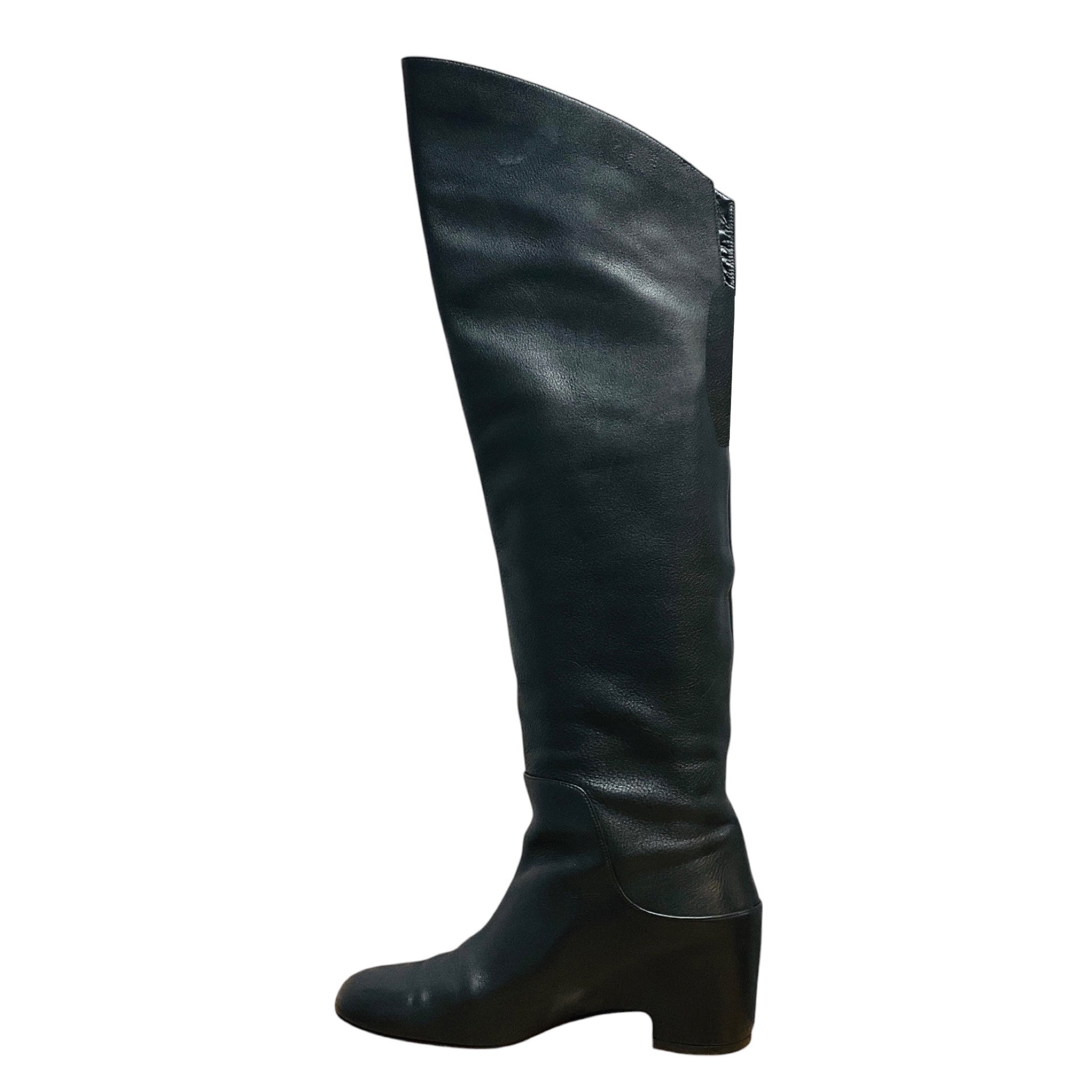 Christian Louboutin Black Tall Leather Flat Boots
