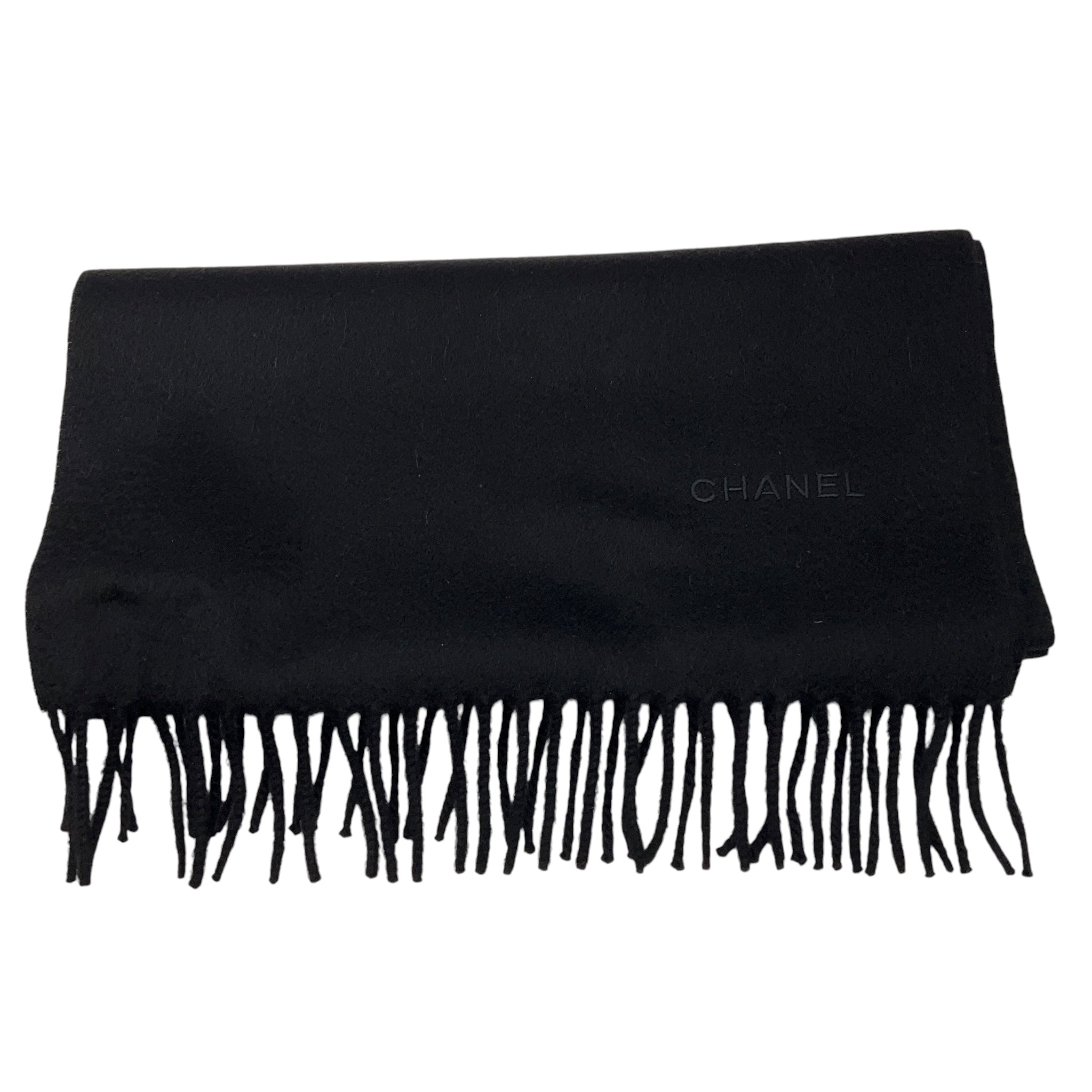Chanel Black Fringed Cashmere Scarf