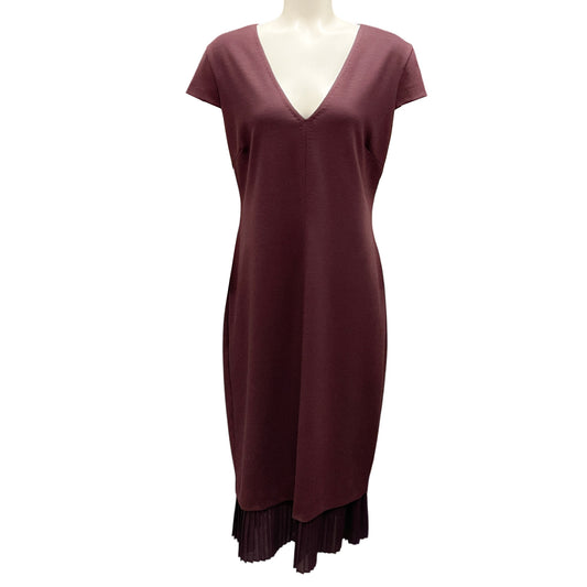 Max Mara Purple Pleated Hem Short Sleeved V-Neck Midi Dress