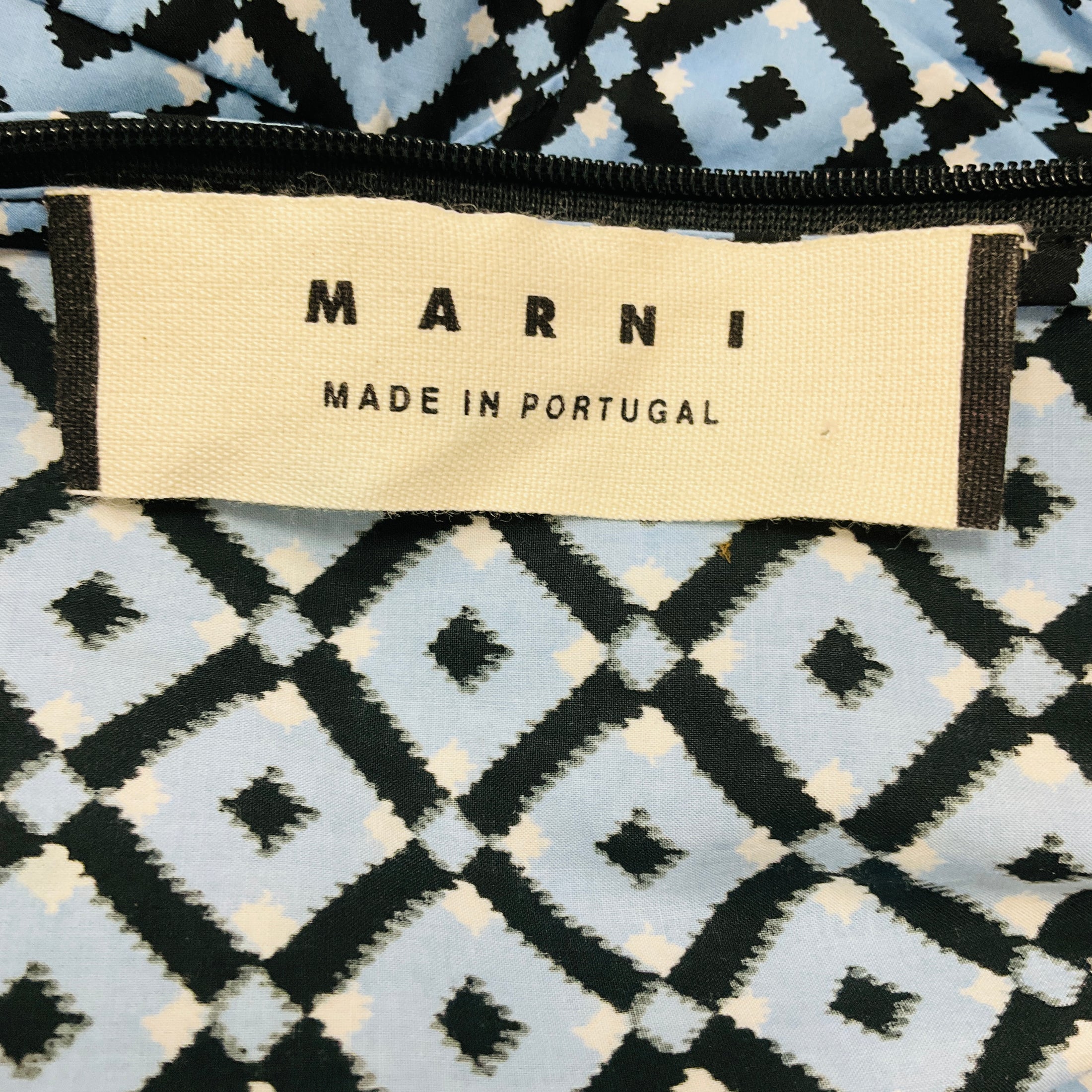 Marni Light Blue / Black Printed Short Sleeved Cotton Dress