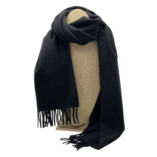 Chanel Black Fringed Cashmere Scarf