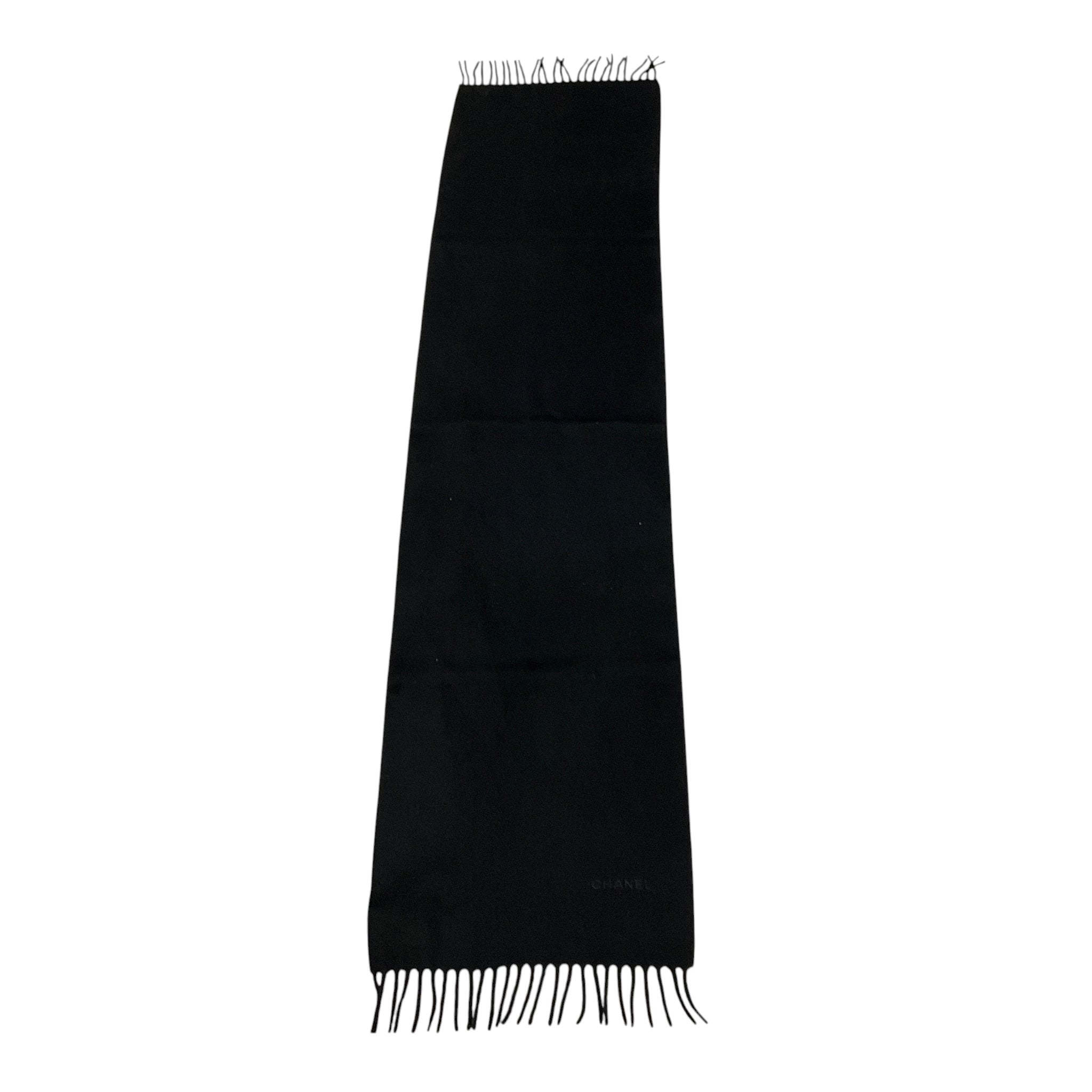 Chanel Black Fringed Cashmere Scarf