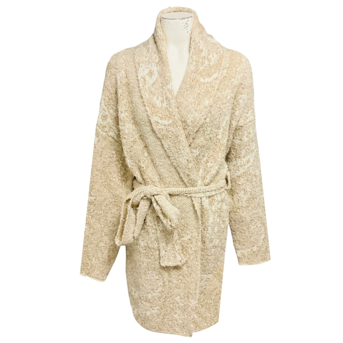 Momoni Beige Reading Knitwear Jacquard Knit Cardigan Sweater