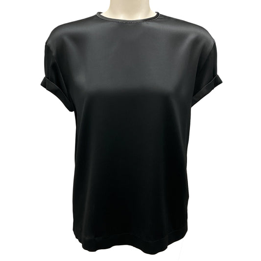 Brunello Cucinelli Black Monili Bead Embellished Short Sleeved Silk Top