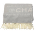 Load image into Gallery viewer, Chanel Grey / Ivory 31 Rue Cambon Paris Fringed Large Cashmere Scarf
