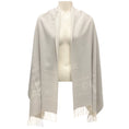 Load image into Gallery viewer, Chanel Grey / Ivory 31 Rue Cambon Paris Fringed Large Cashmere Scarf
