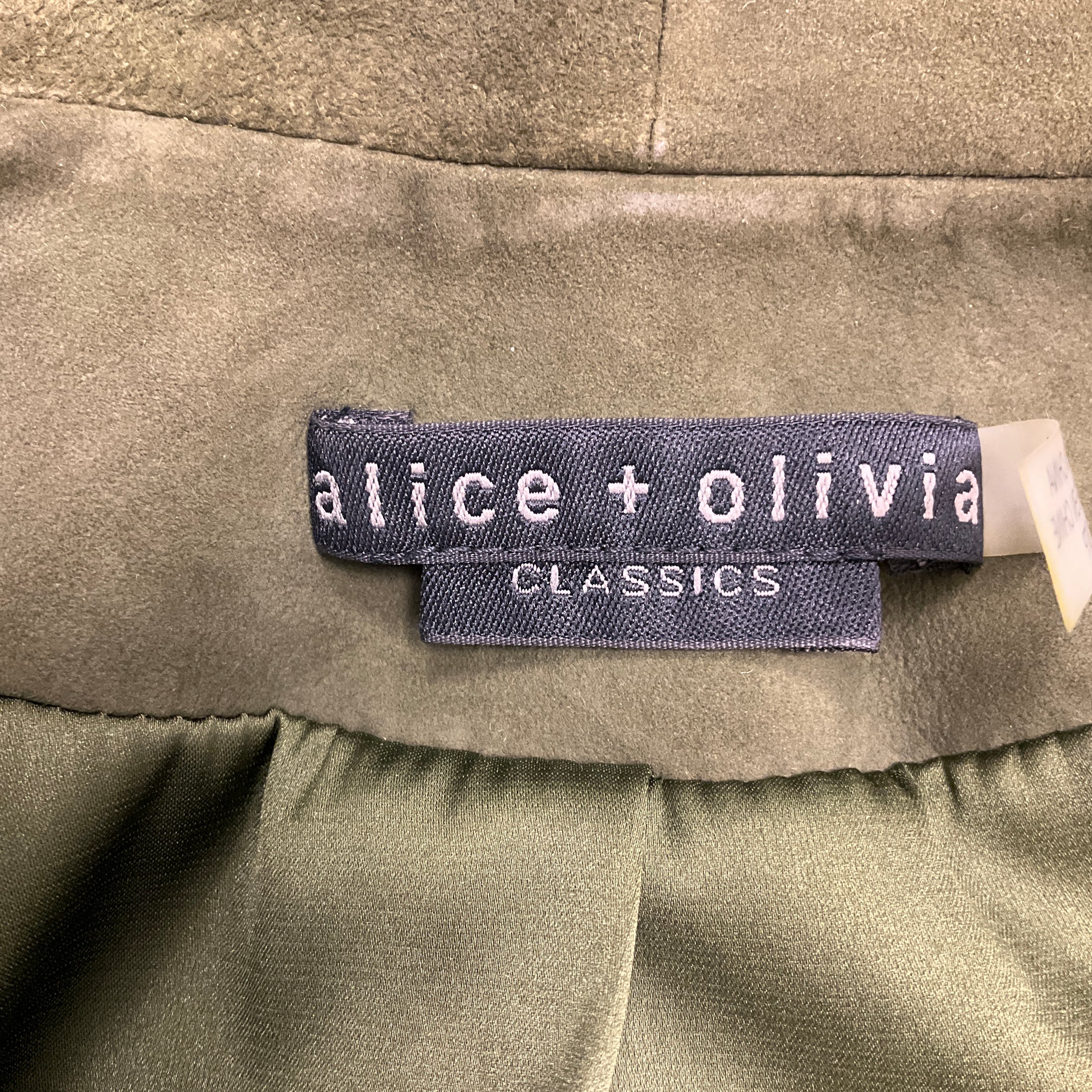 Alice + Olivia Green Harvey Cropped Open Front Goat Suede Leather Jacket