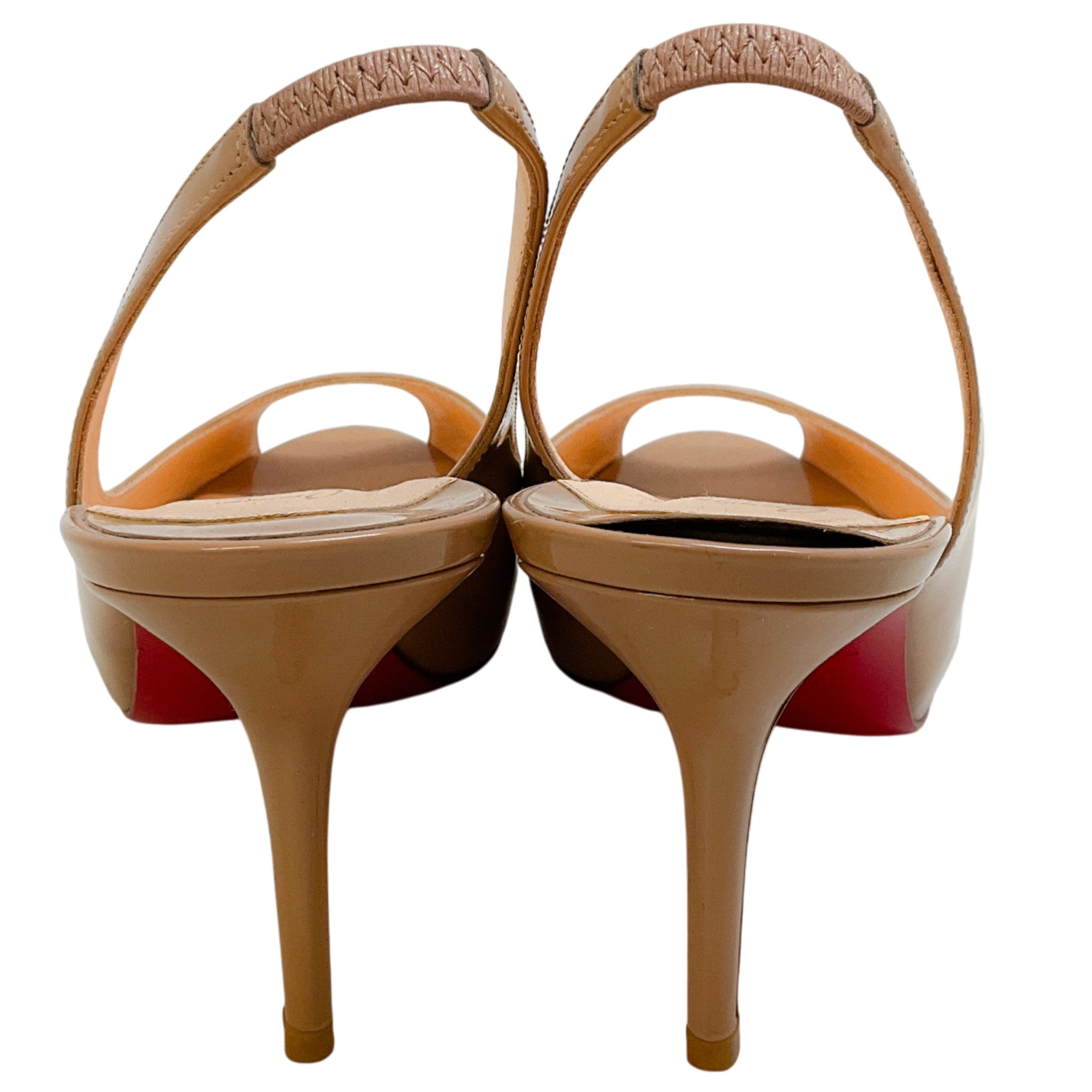 Christian Louboutin Nude Patent Leather Peep Toe Slingback Pumps