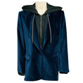 Load image into Gallery viewer, AO.LA by Alice + Olivia Navy Blue / Black Hooded Velvet and Cotton Blazer Jacket
