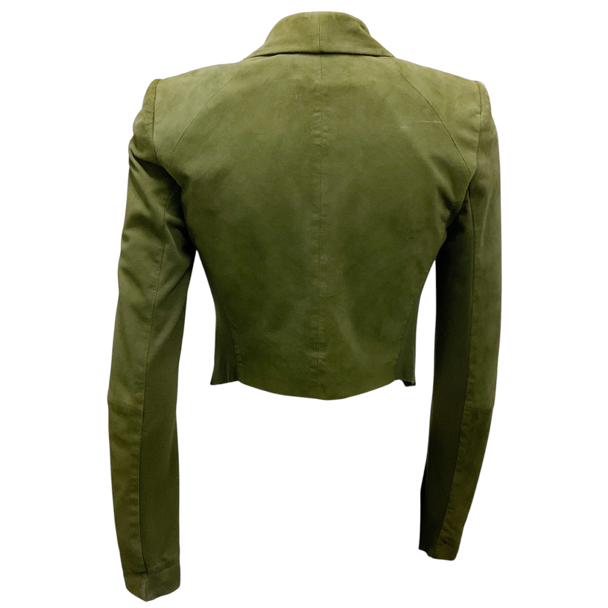 Alice + Olivia Green Harvey Cropped Open Front Goat Suede Leather Jacket