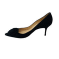 Load image into Gallery viewer, Manolo Blahnik Black Lisa Flower Suede Pumps
