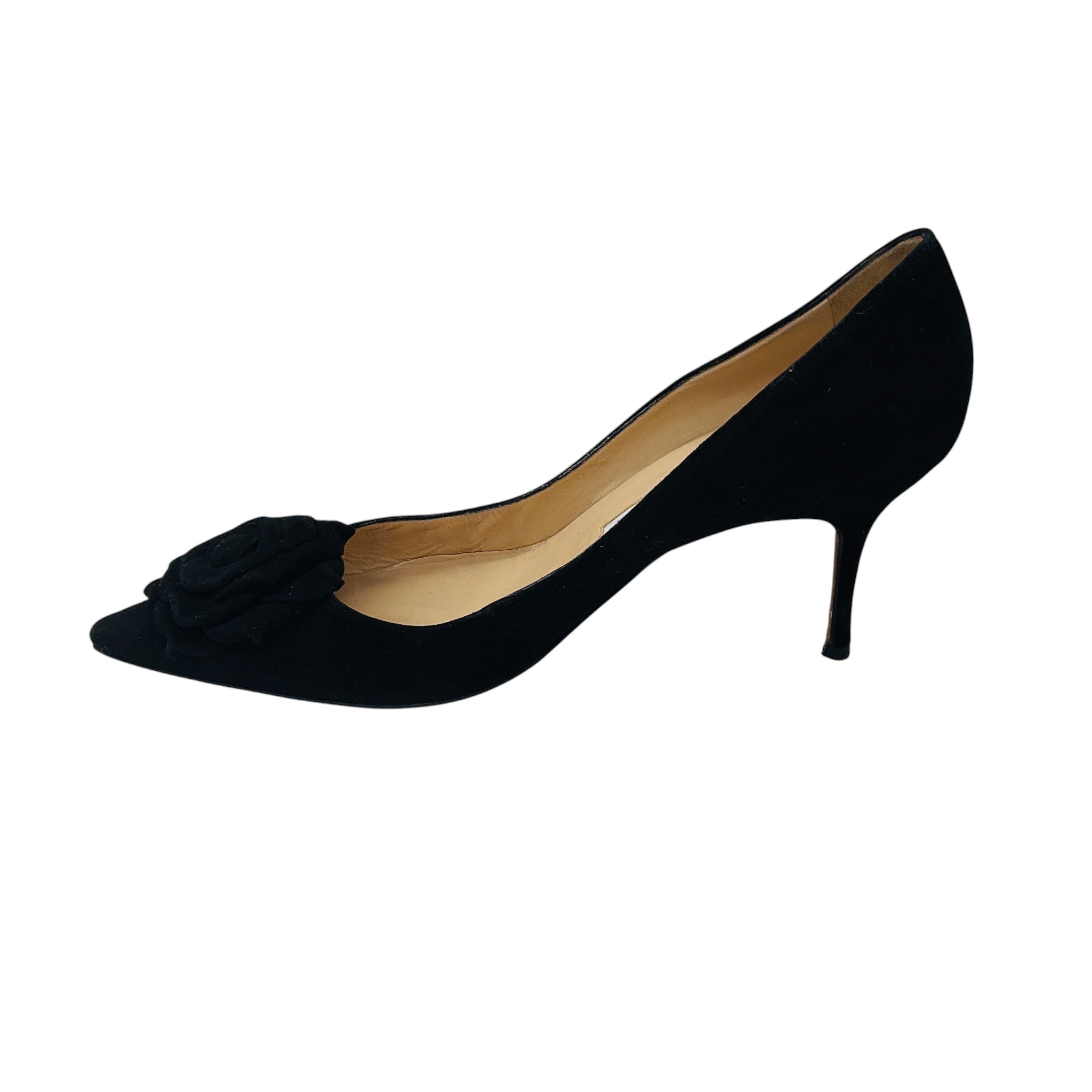 Manolo Blahnik Black Lisa Flower Suede Pumps