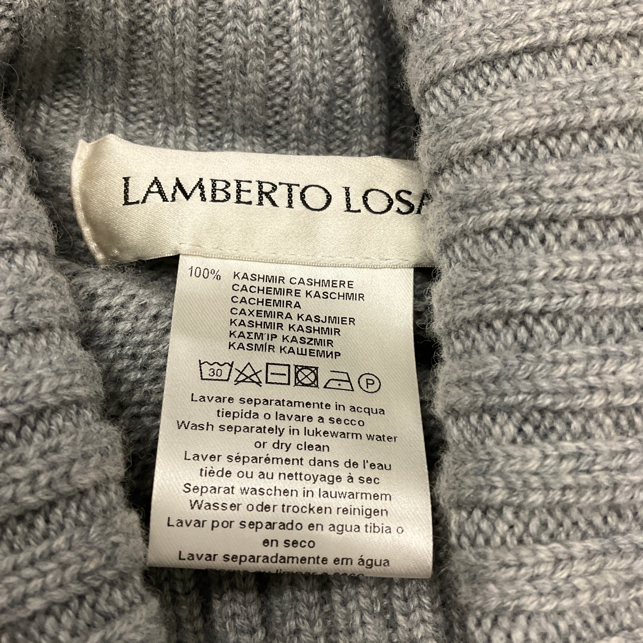 Lamberto Losani Grey Multi Floral Cashmere Knit Turtleneck Sweater
