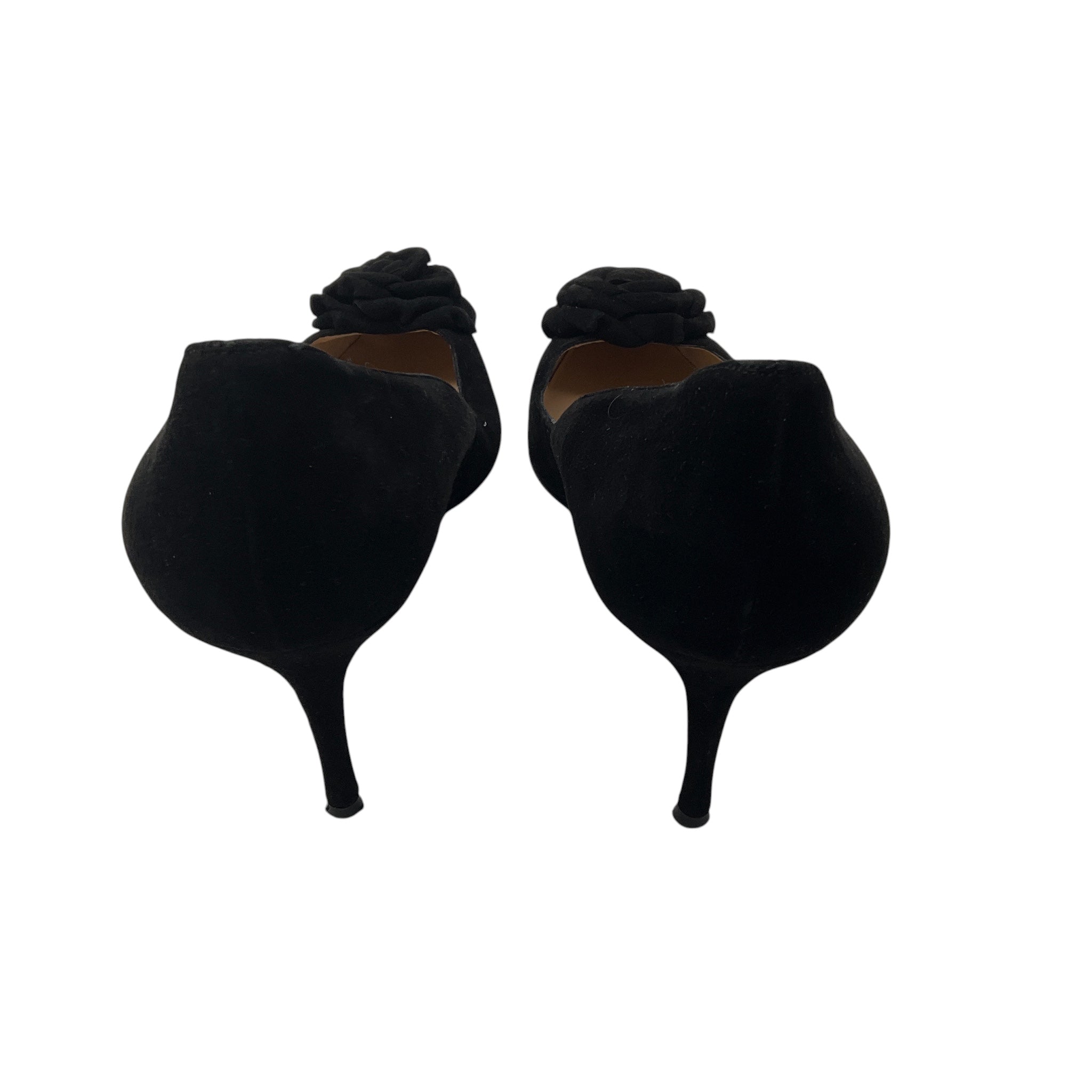 Manolo Blahnik Black Lisa Flower Suede Pumps