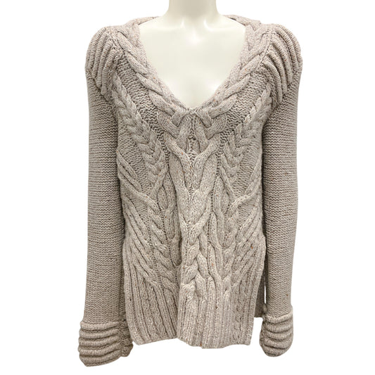 Partow Taupe Cable Knit Lambswool and Cashmere Sweater