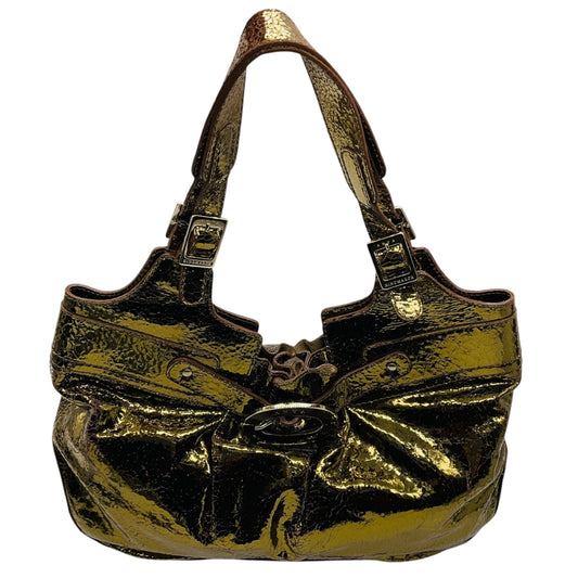 Anya Hindmarch Gold Metallic Crackled Leather Shoulder Bag