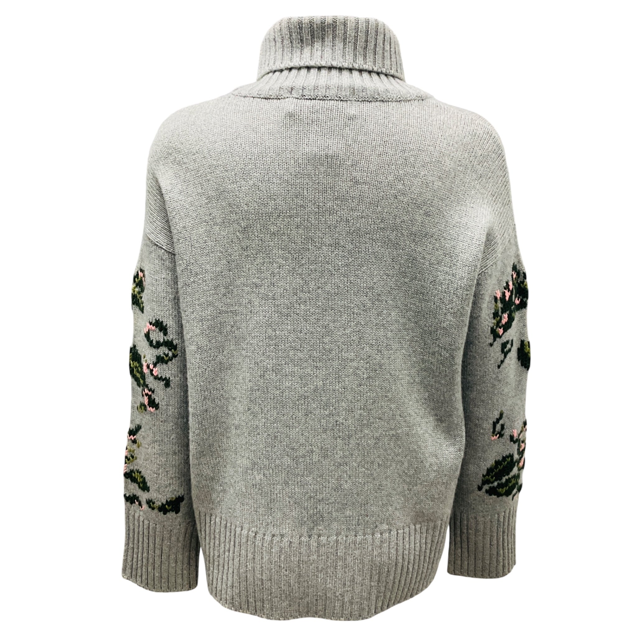 Lamberto Losani Grey Multi Floral Cashmere Knit Turtleneck Sweater