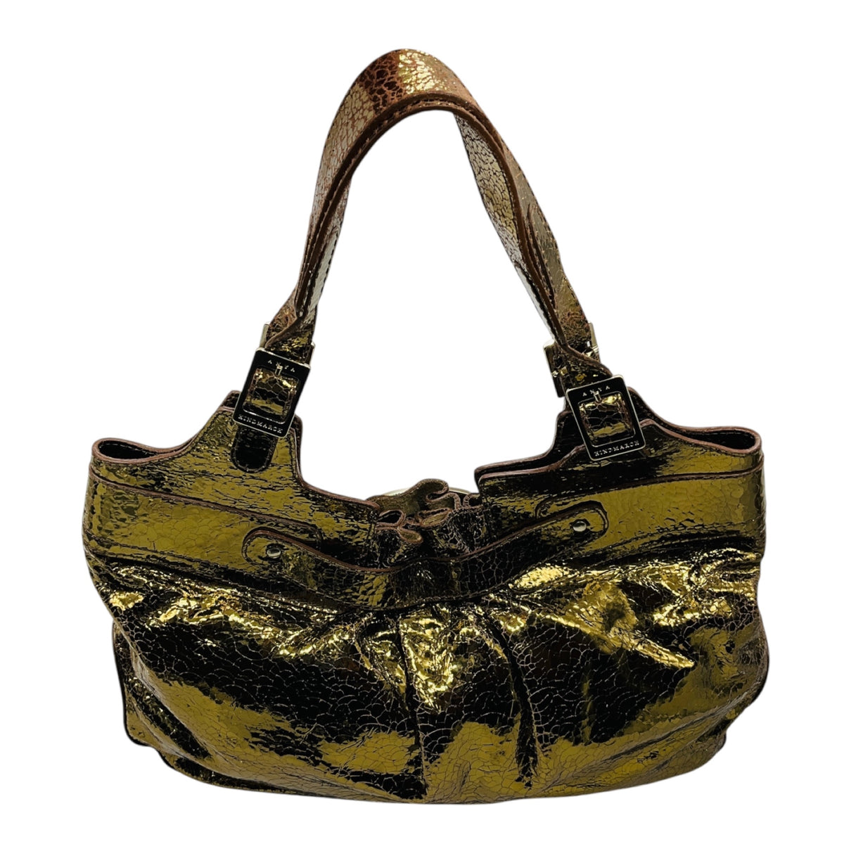 Anya Hindmarch Gold Metallic Crackled Leather Shoulder Bag