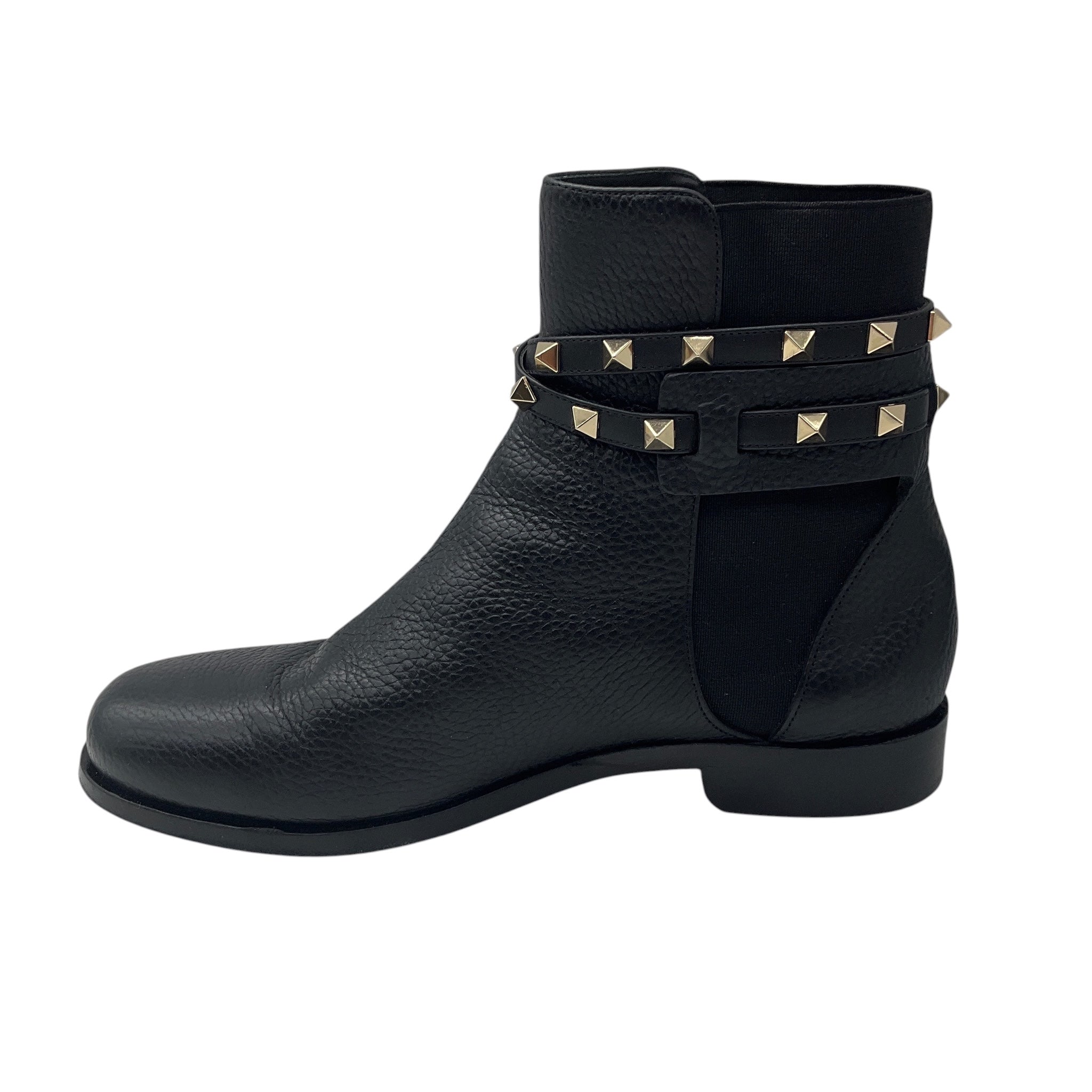 Valentino Black / Gold Rockstud Grained Leather Ankle Boots