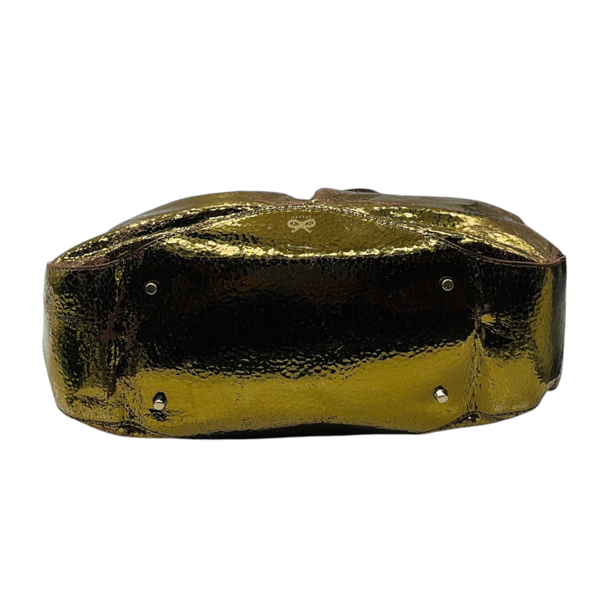 Anya Hindmarch Gold Metallic Crackled Leather Shoulder Bag