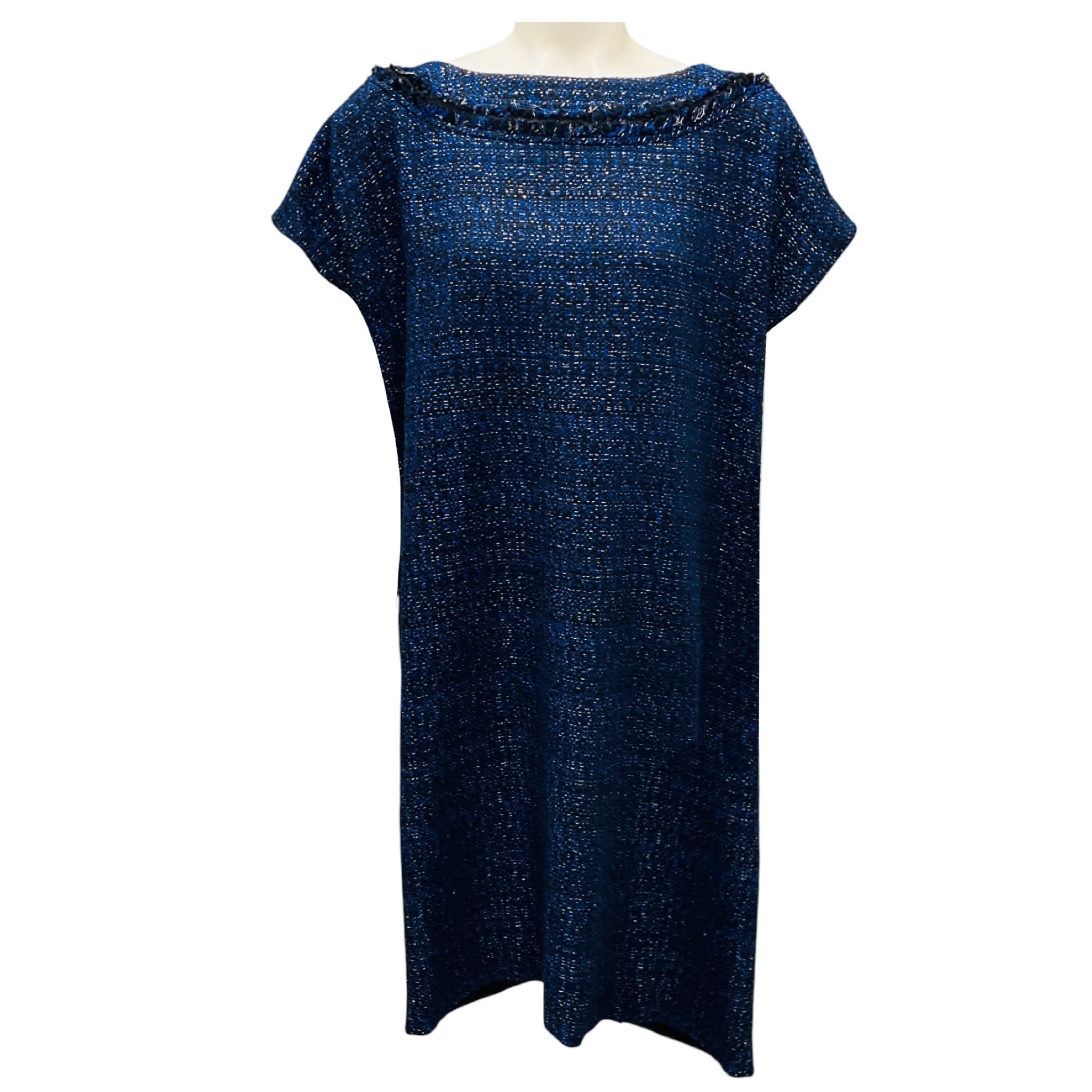 St. John Couture Blue / Black Short Sleeved Tweed Dress