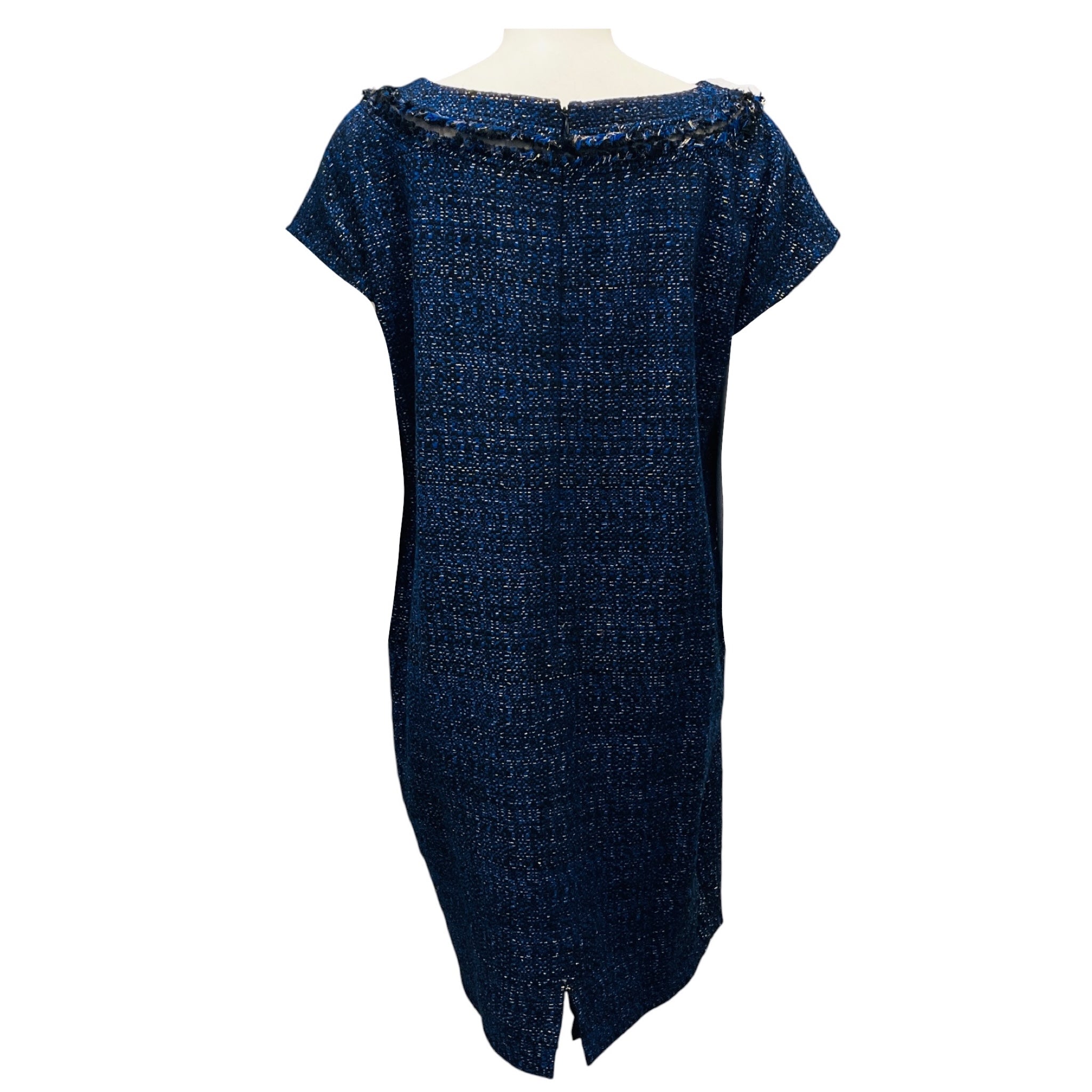St. John Couture Blue / Black Short Sleeved Tweed Dress