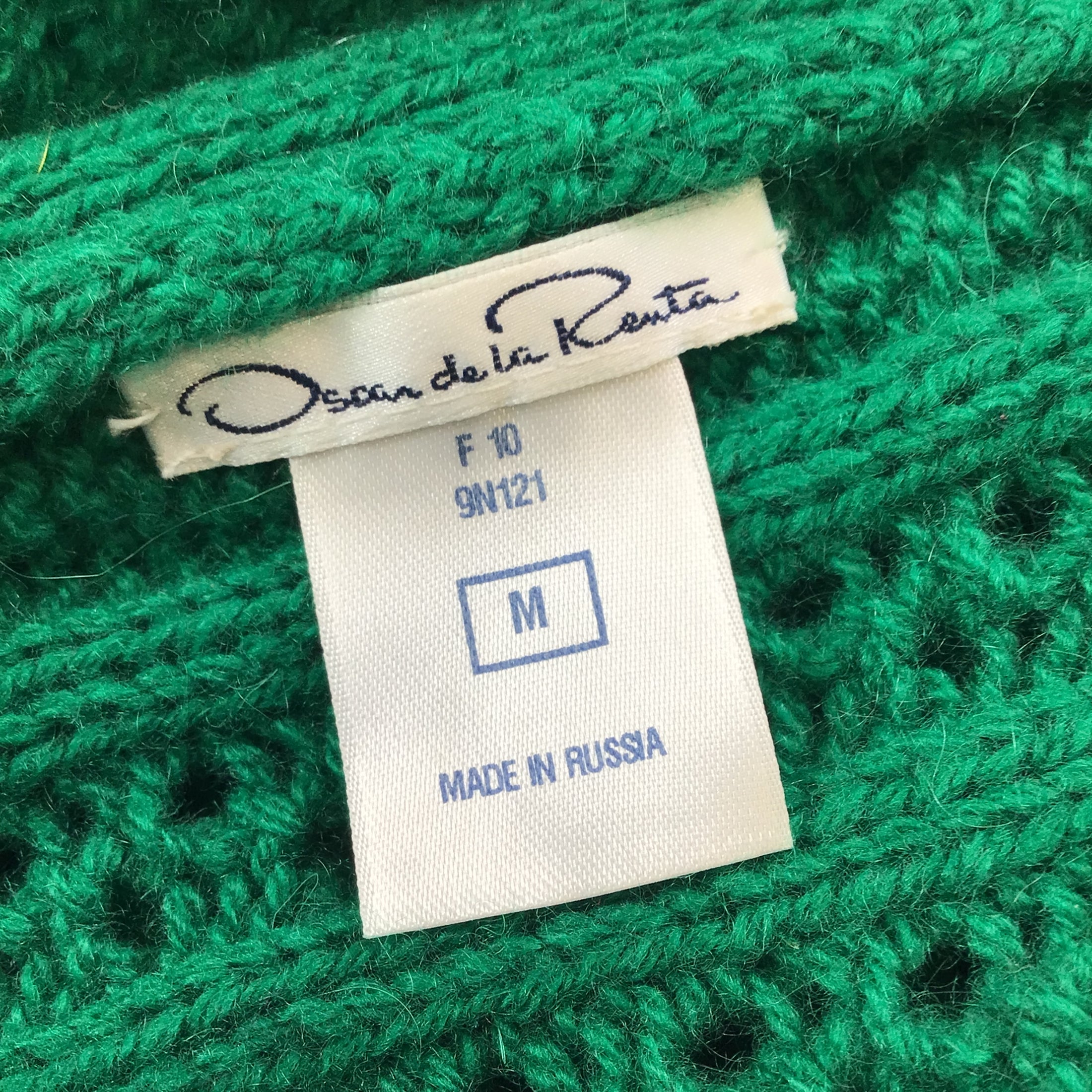 Oscar de la Renta Green Cashmere Crochet Knit Open Cardigan Sweater