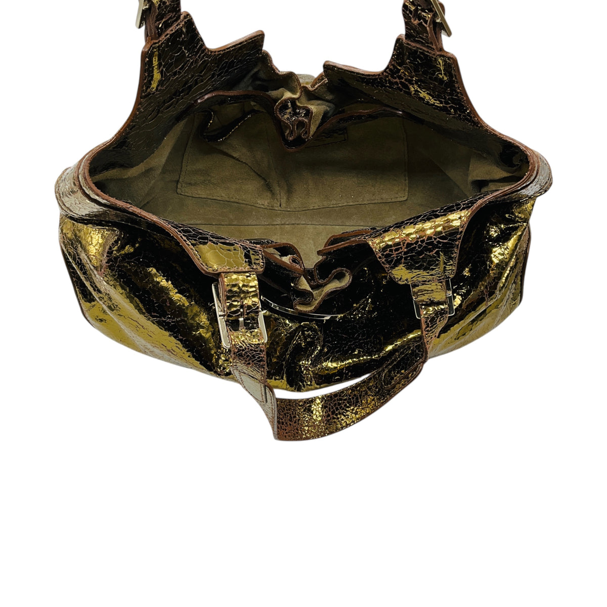 Anya Hindmarch Gold Metallic Crackled Leather Shoulder Bag