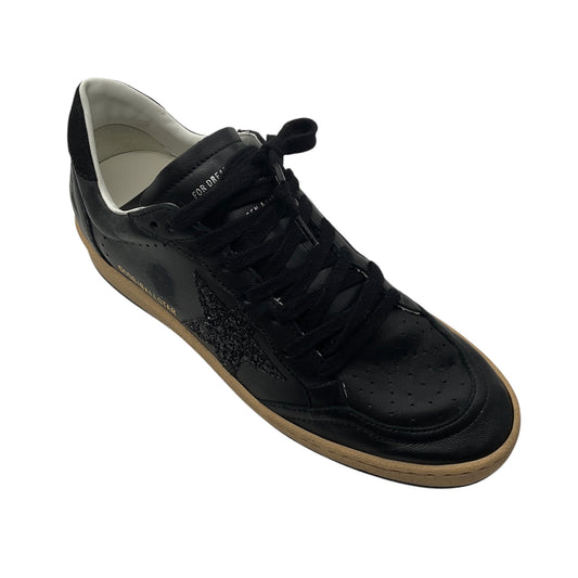 Golden Goose Deluxe Brand Black Leather and Glitter Low Top Ball Star Sneakers