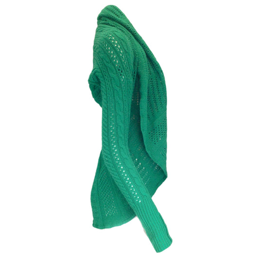 Oscar de la Renta Green Cashmere Crochet Knit Open Cardigan Sweater