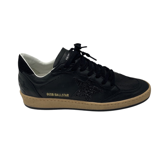 Golden Goose Deluxe Brand Black Leather and Glitter Low Top Ball Star Sneakers