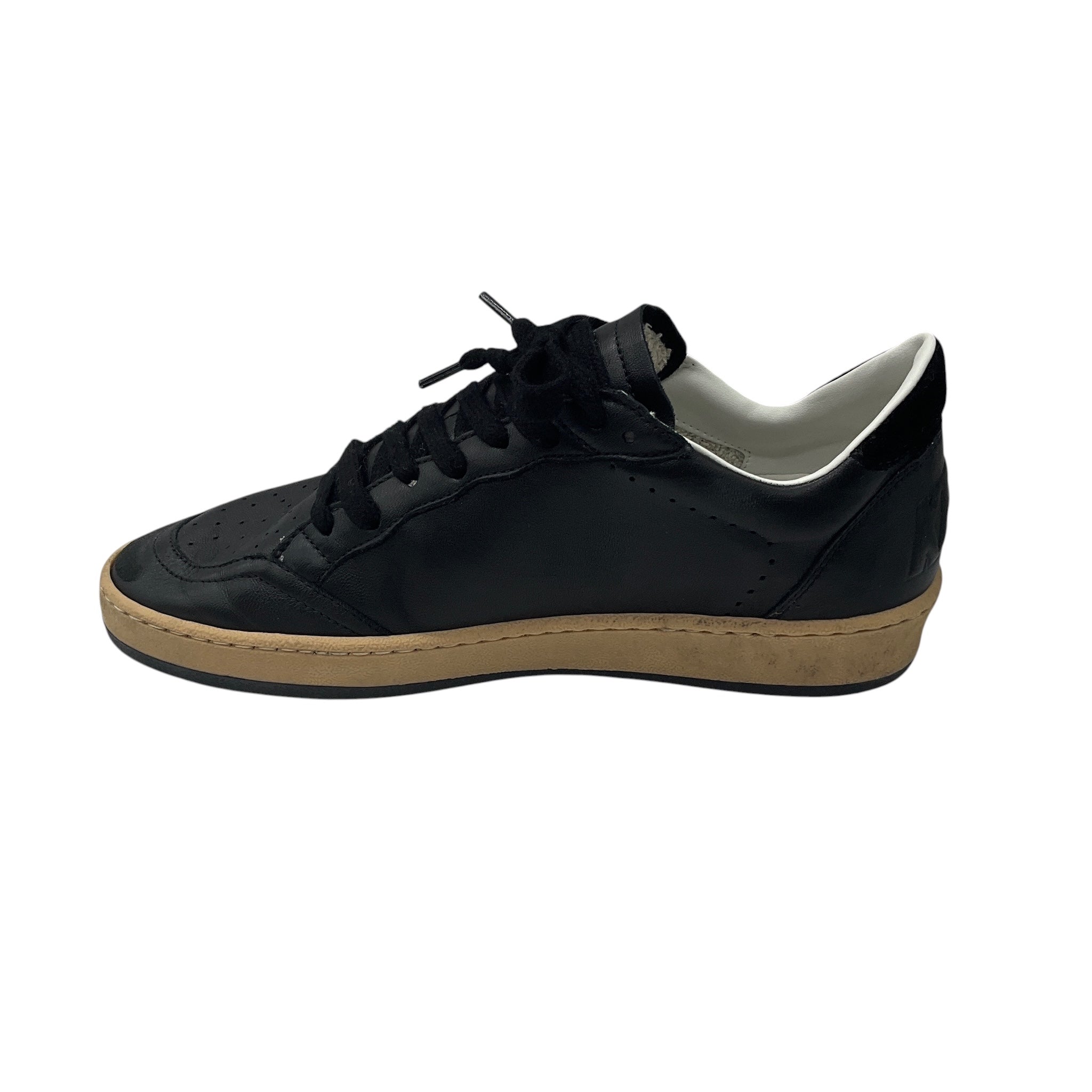 Golden Goose Deluxe Brand Black Leather and Glitter Low Top Ball Star Sneakers