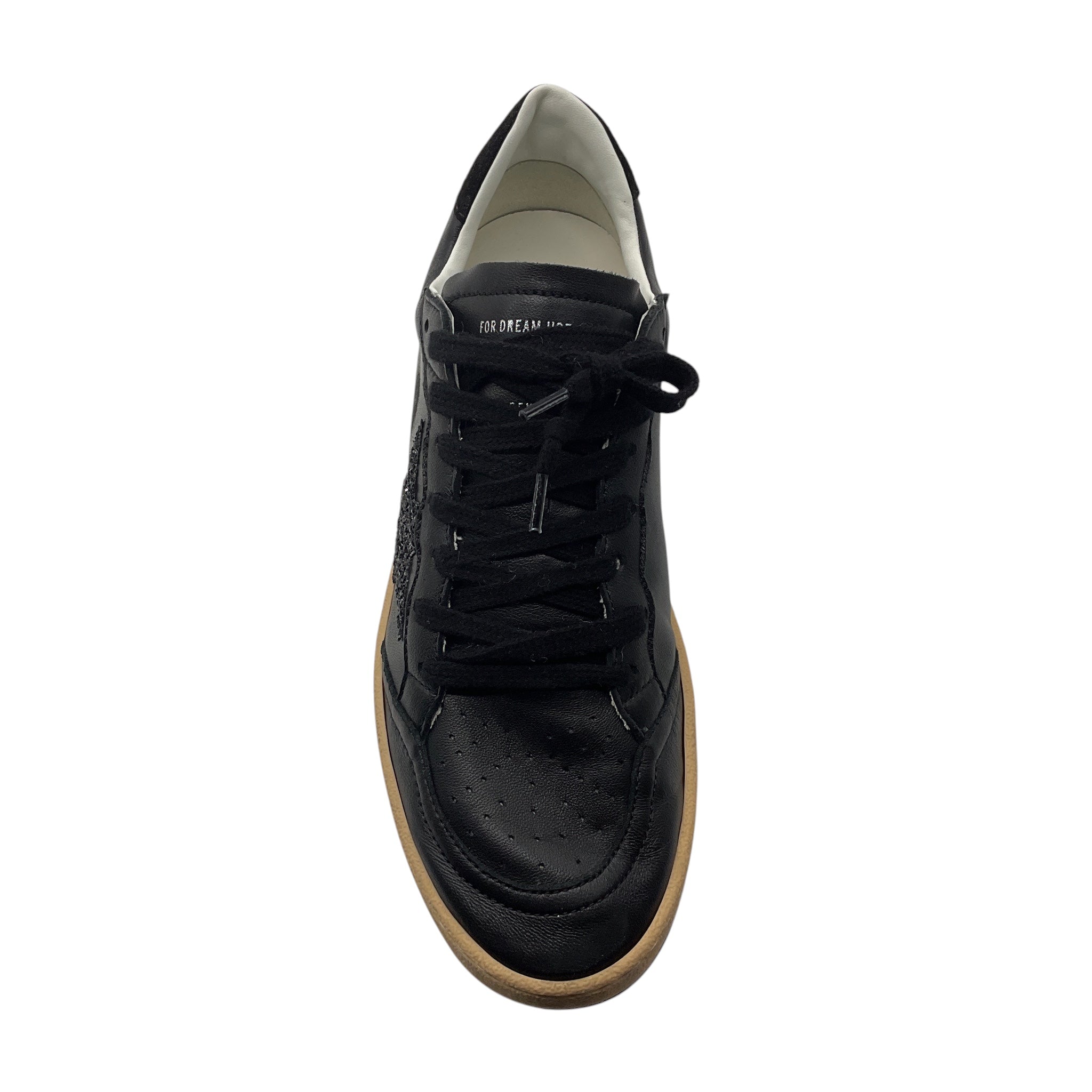 Golden Goose Deluxe Brand Black Leather and Glitter Low Top Ball Star Sneakers