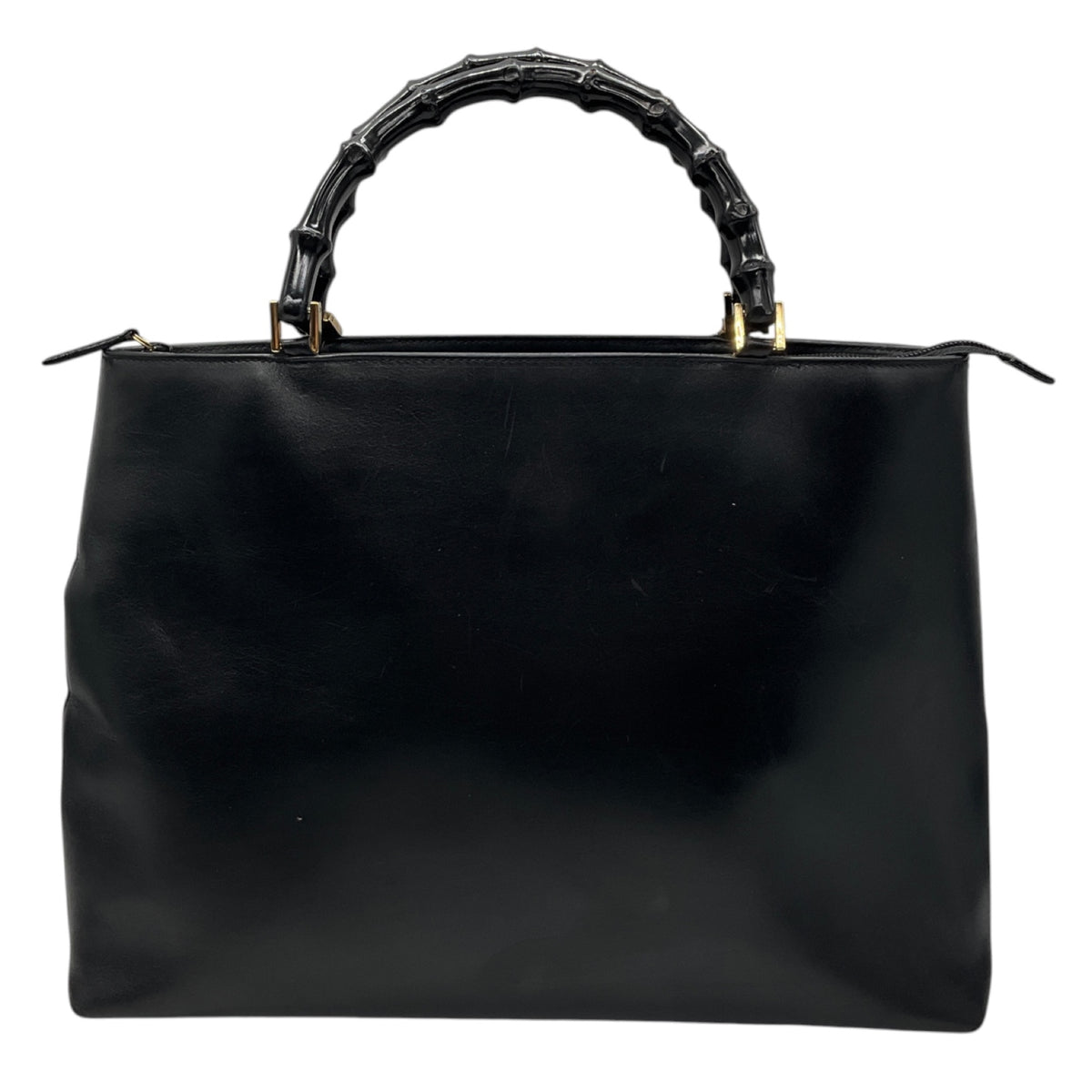 Gucci Vintage Black Leather Bamboo Handle Tote Handbag