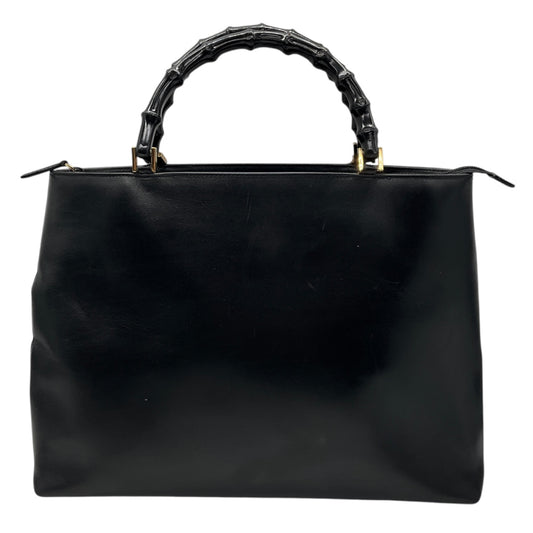 Gucci Vintage Black Leather Bamboo Handle Tote Handbag