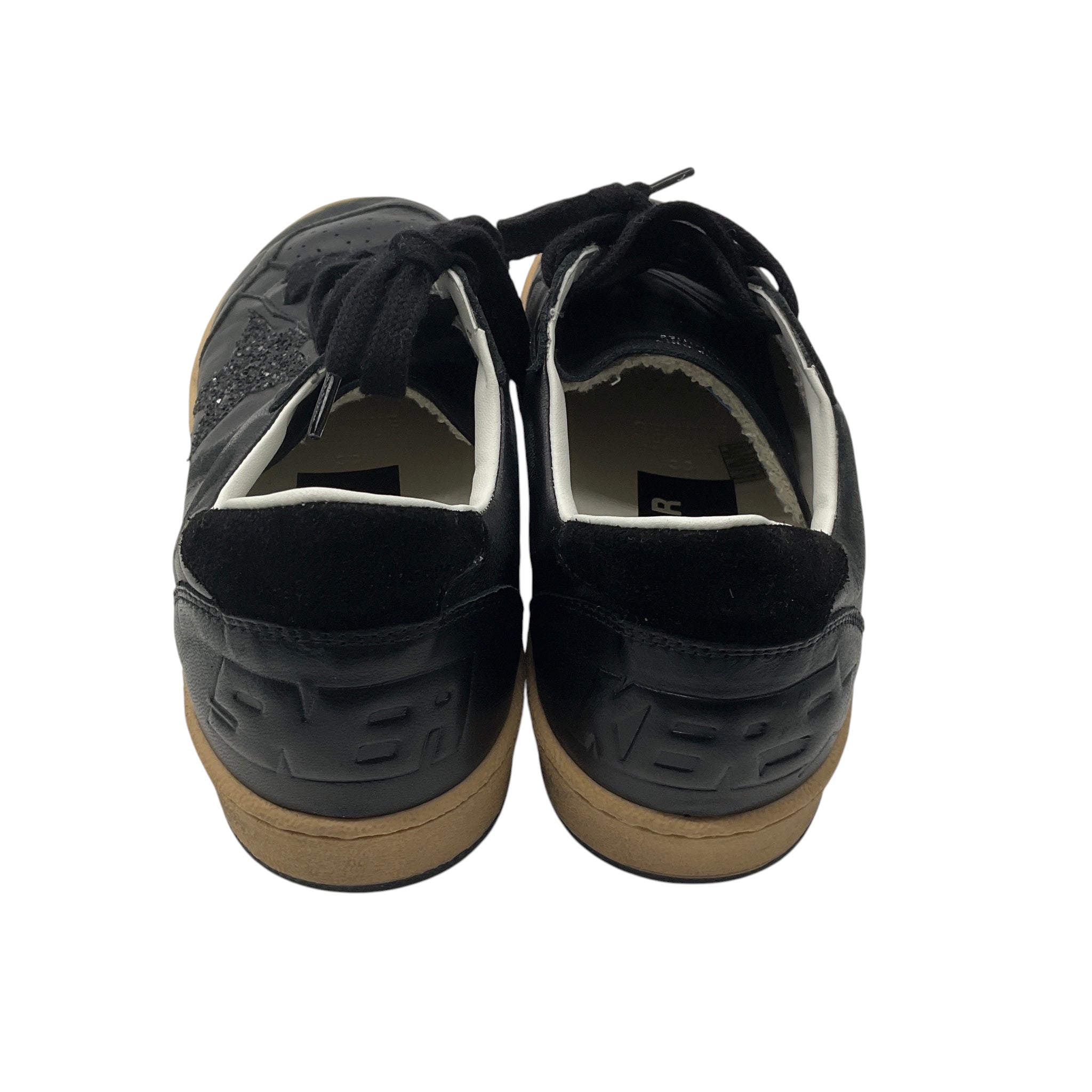 Golden Goose Deluxe Brand Black Leather and Glitter Low Top Ball Star Sneakers