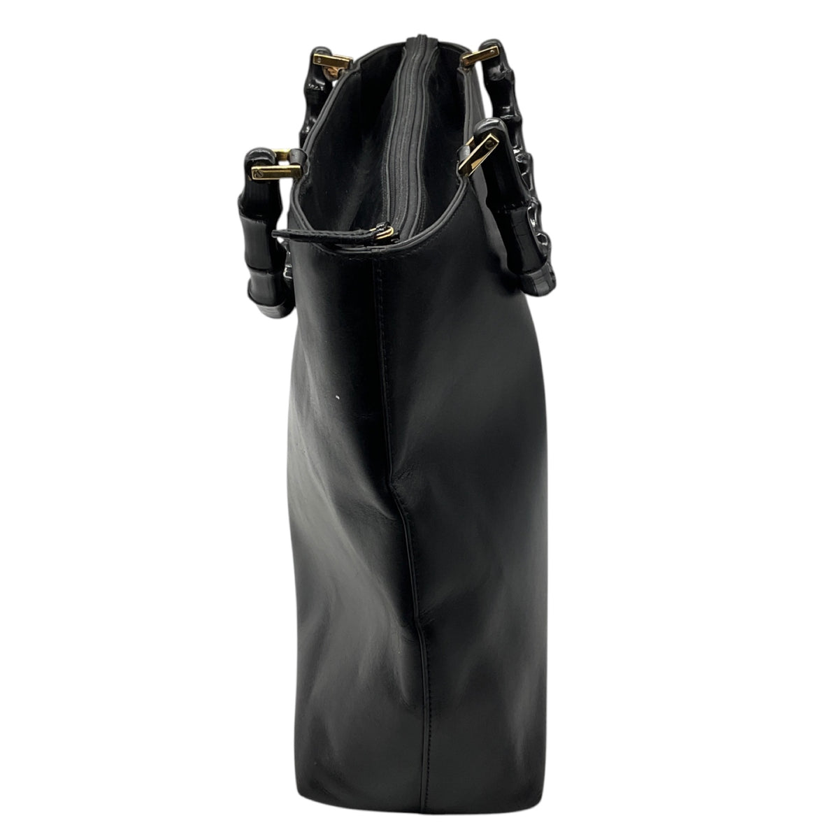 Gucci Vintage Black Leather Bamboo Handle Tote Handbag