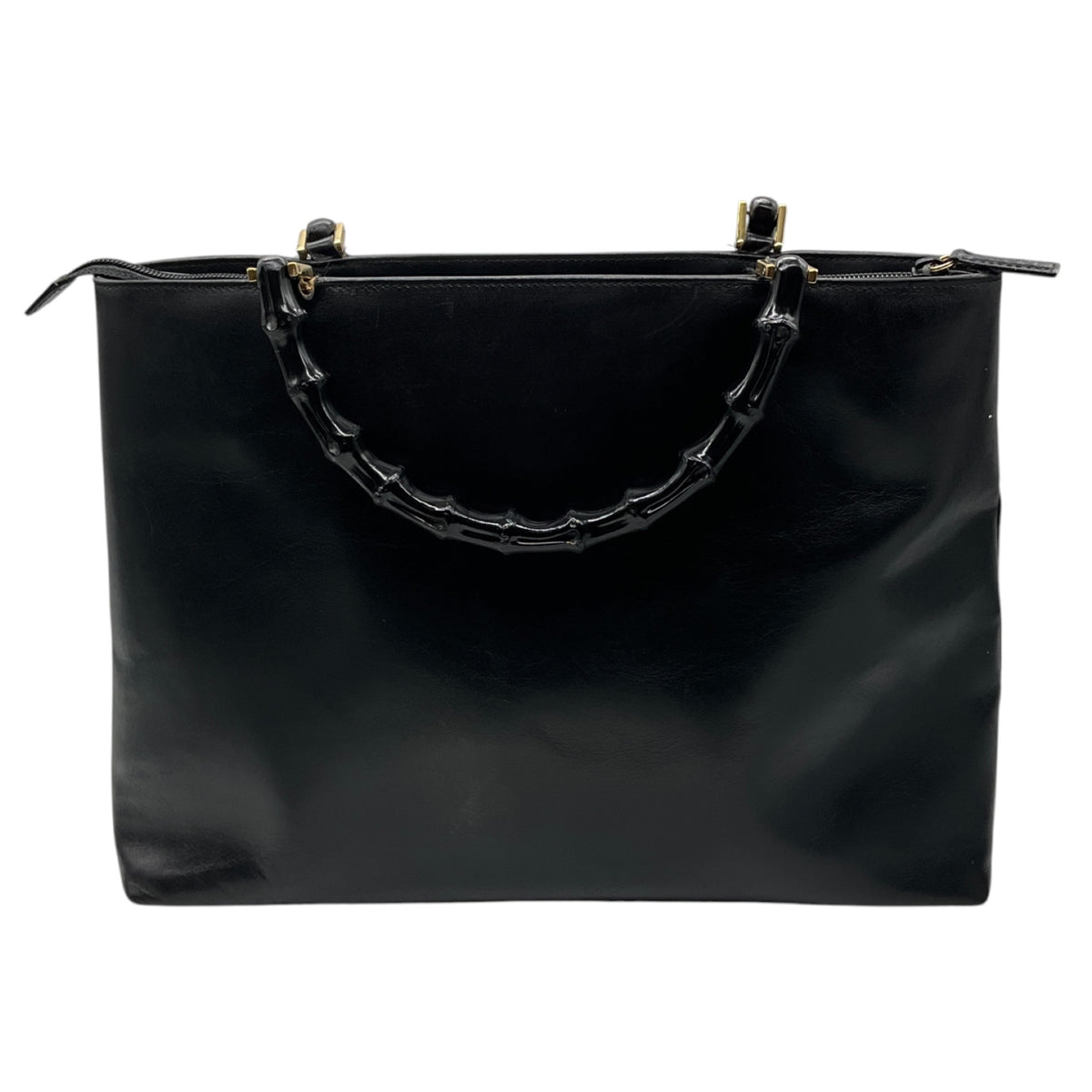 Gucci Vintage Black Leather Bamboo Handle Tote Handbag