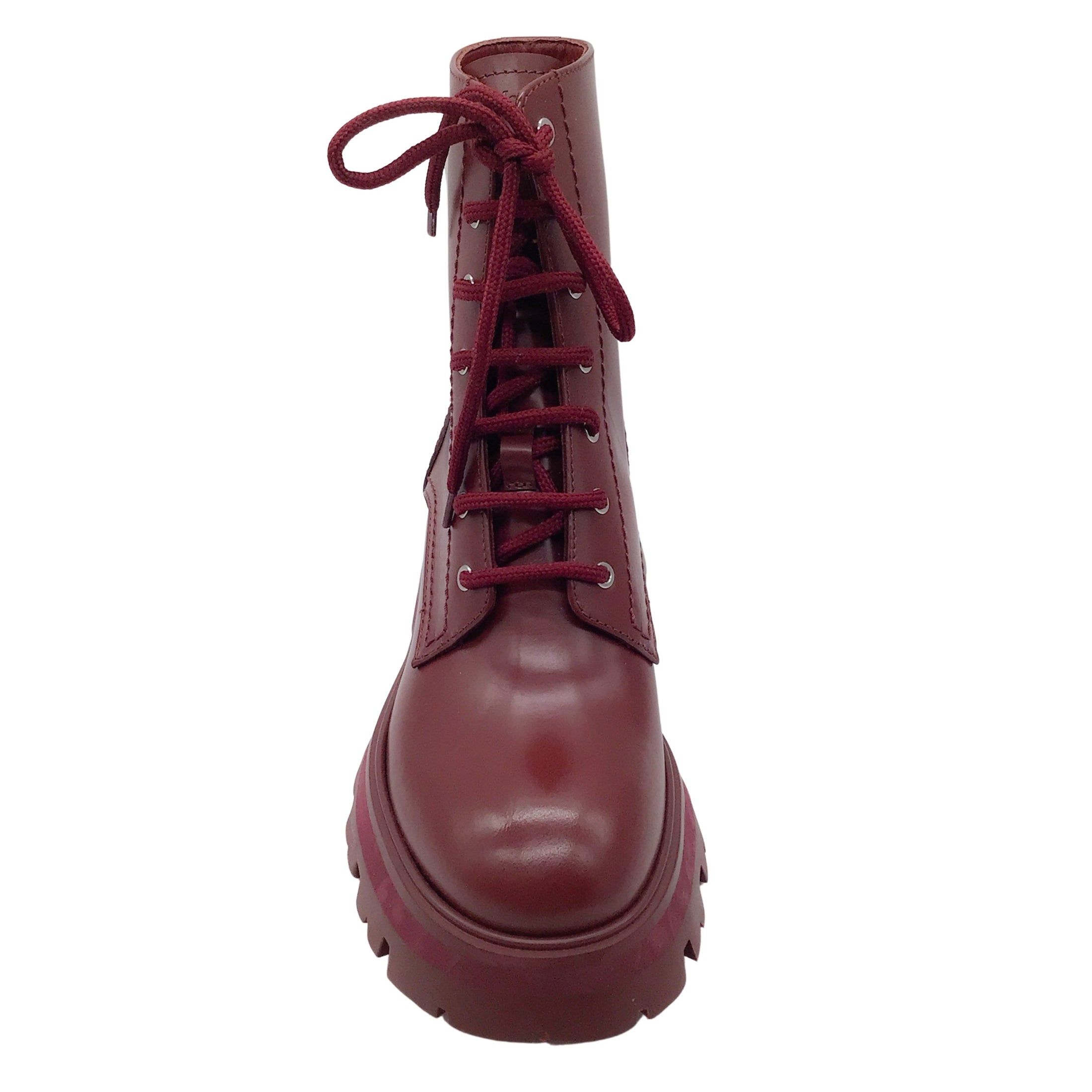 Alexander McQueen Burgundy Lace-Up Leather Boots