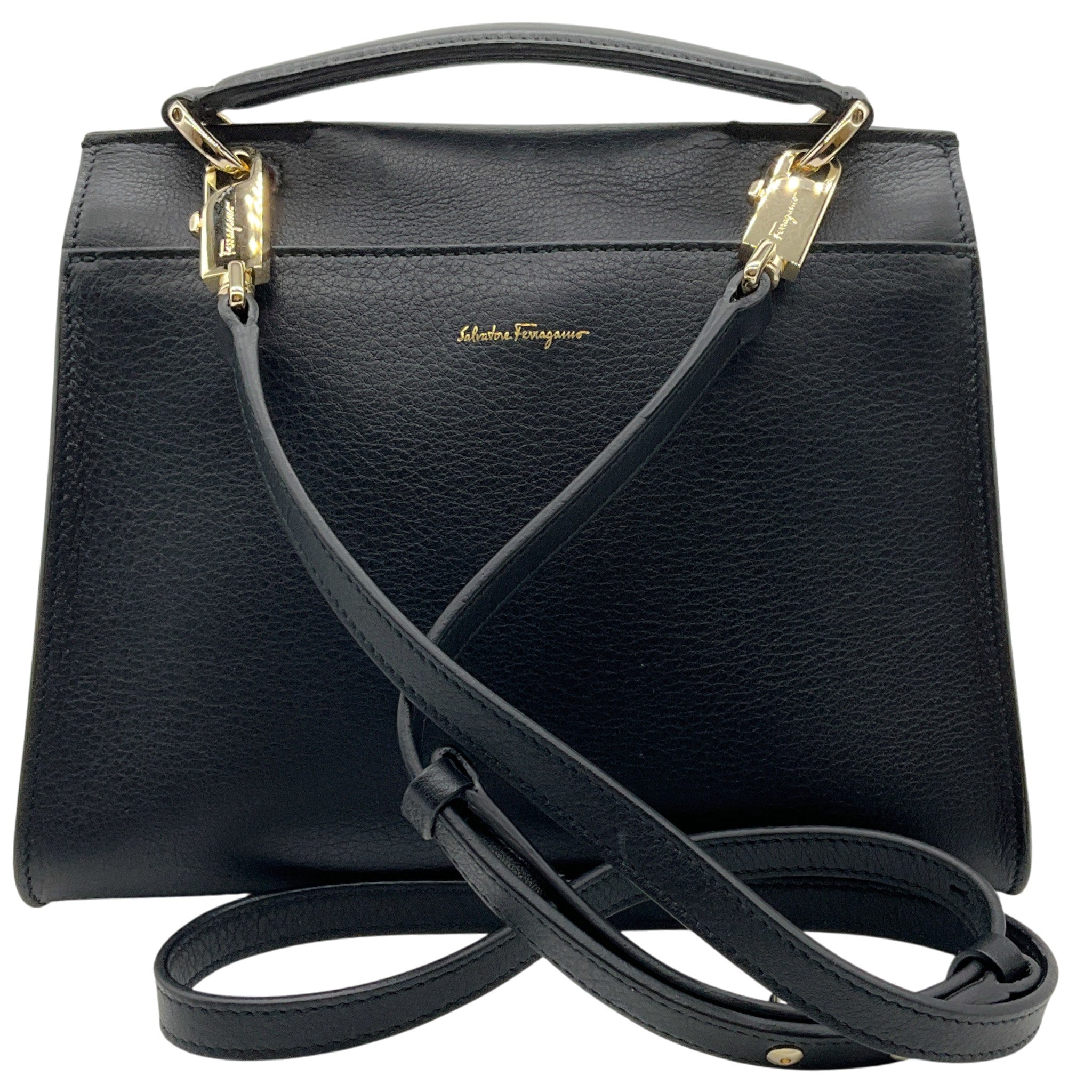 Salvatore Ferragamo Black Leather Jet Set Bag with Strap