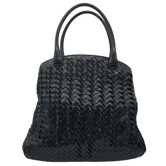 Bottega Veneta Black Intrecciato Woven Leather Double Top Handle Handbag