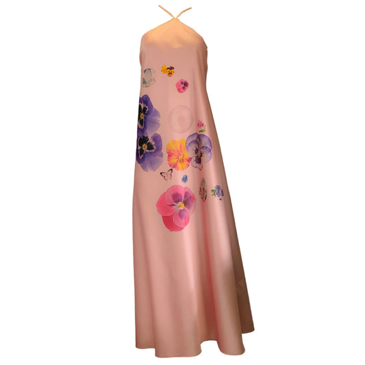 Vivetta Light Pink Multi Floral Printed Satin Midi Dress