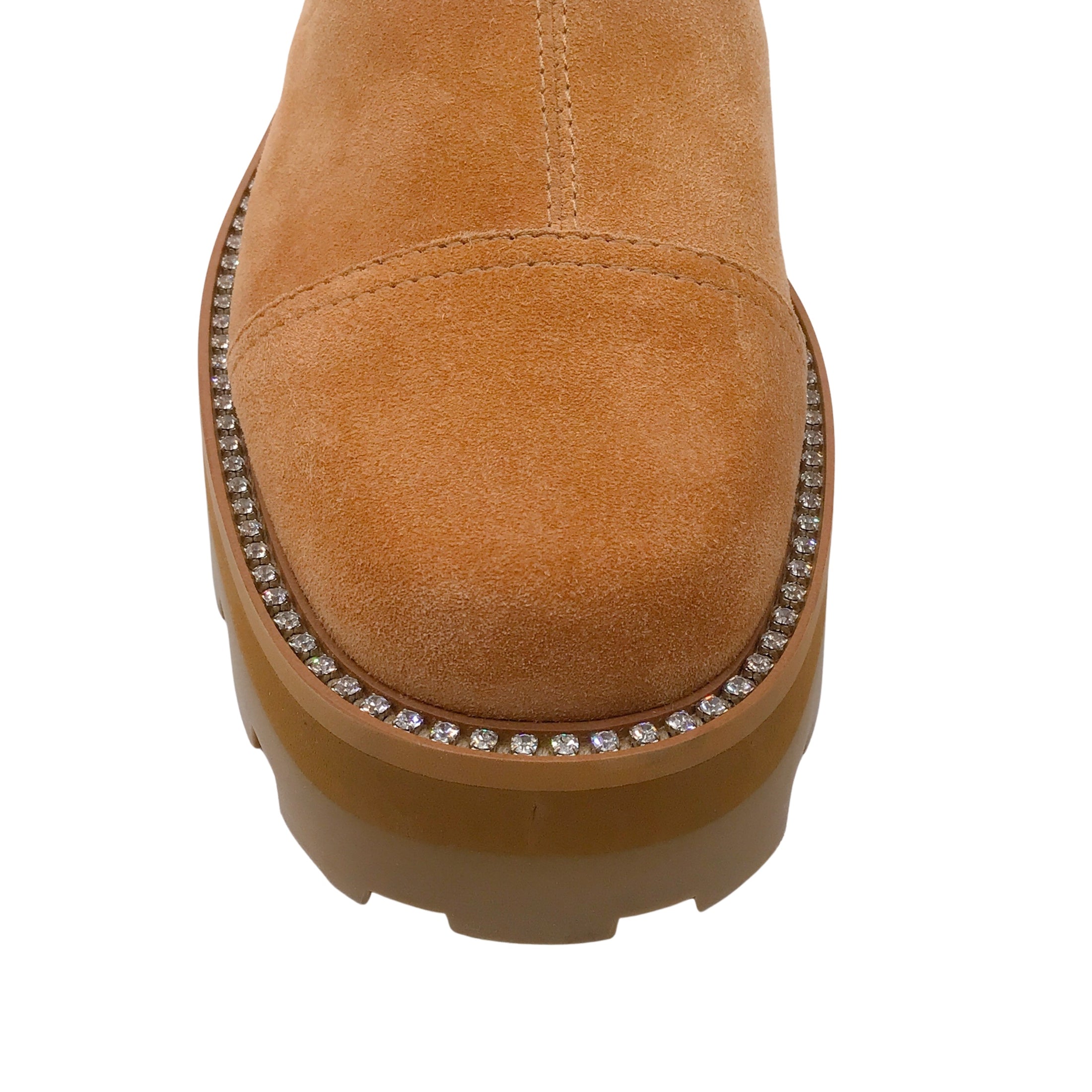 Jimmy Choo Tan Clayton Flat Crystal Embellished Soft Suede Leather Pull-On Ankle Boots