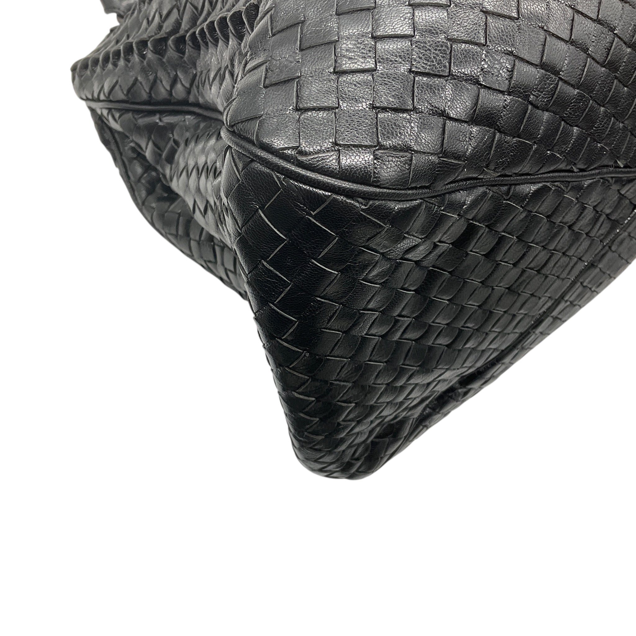 Bottega Veneta Black Intrecciato Woven Leather Double Top Handle Handbag