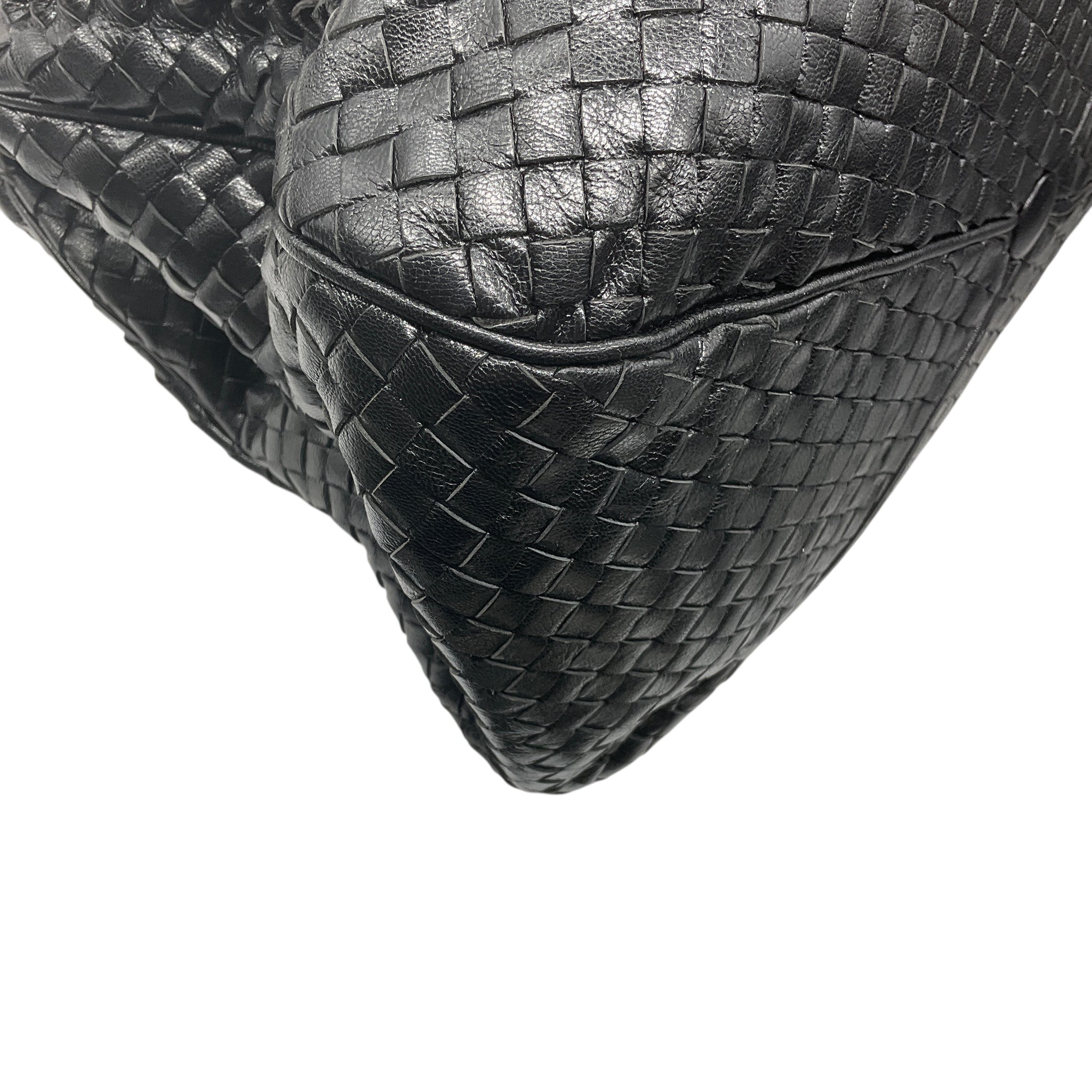 Bottega Veneta Black Intrecciato Woven Leather Double Top Handle Handbag