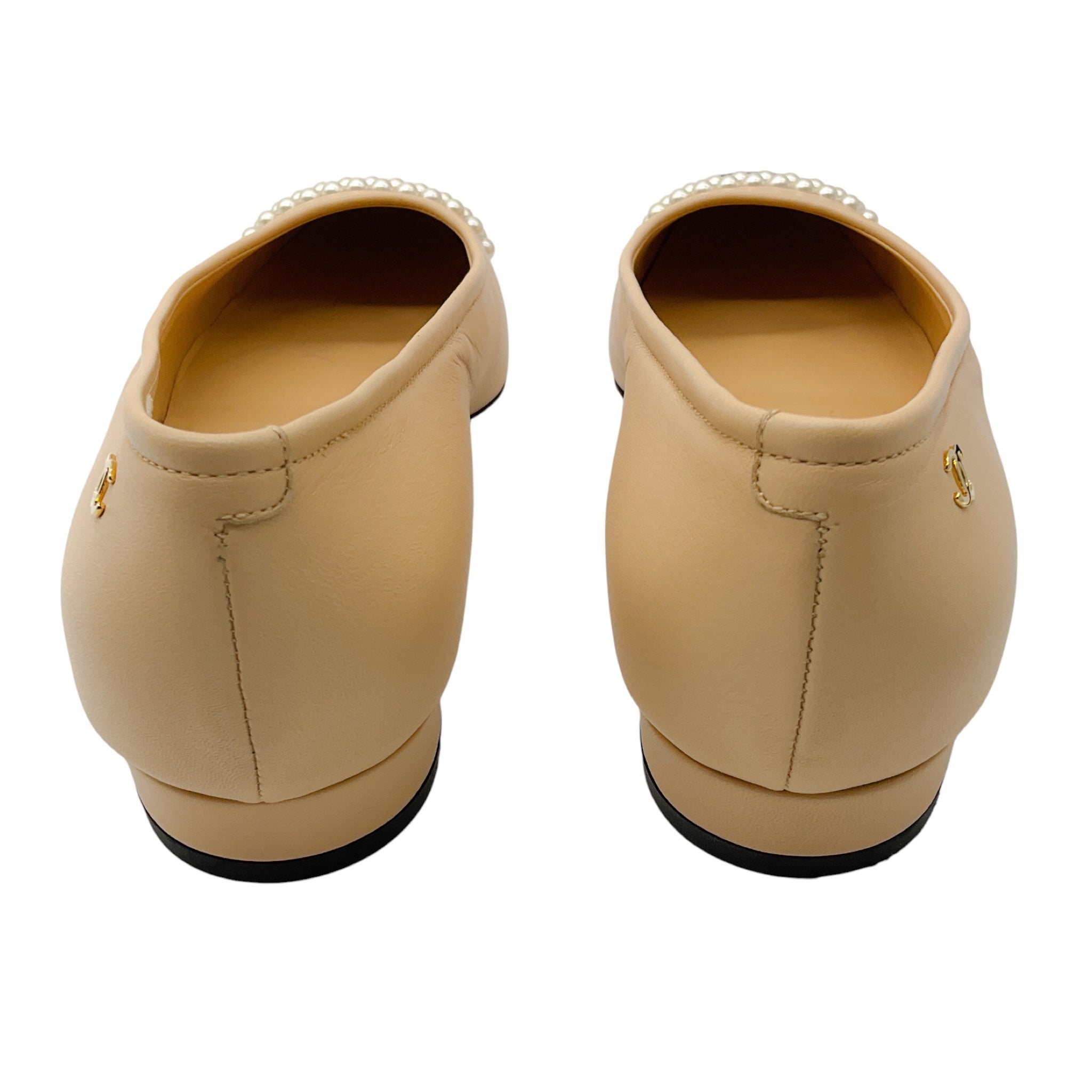 Chanel Beige / Black 2020 Pearl Embellished Grosgrain Cap Toe Lambskin Leather Ballerina Flats