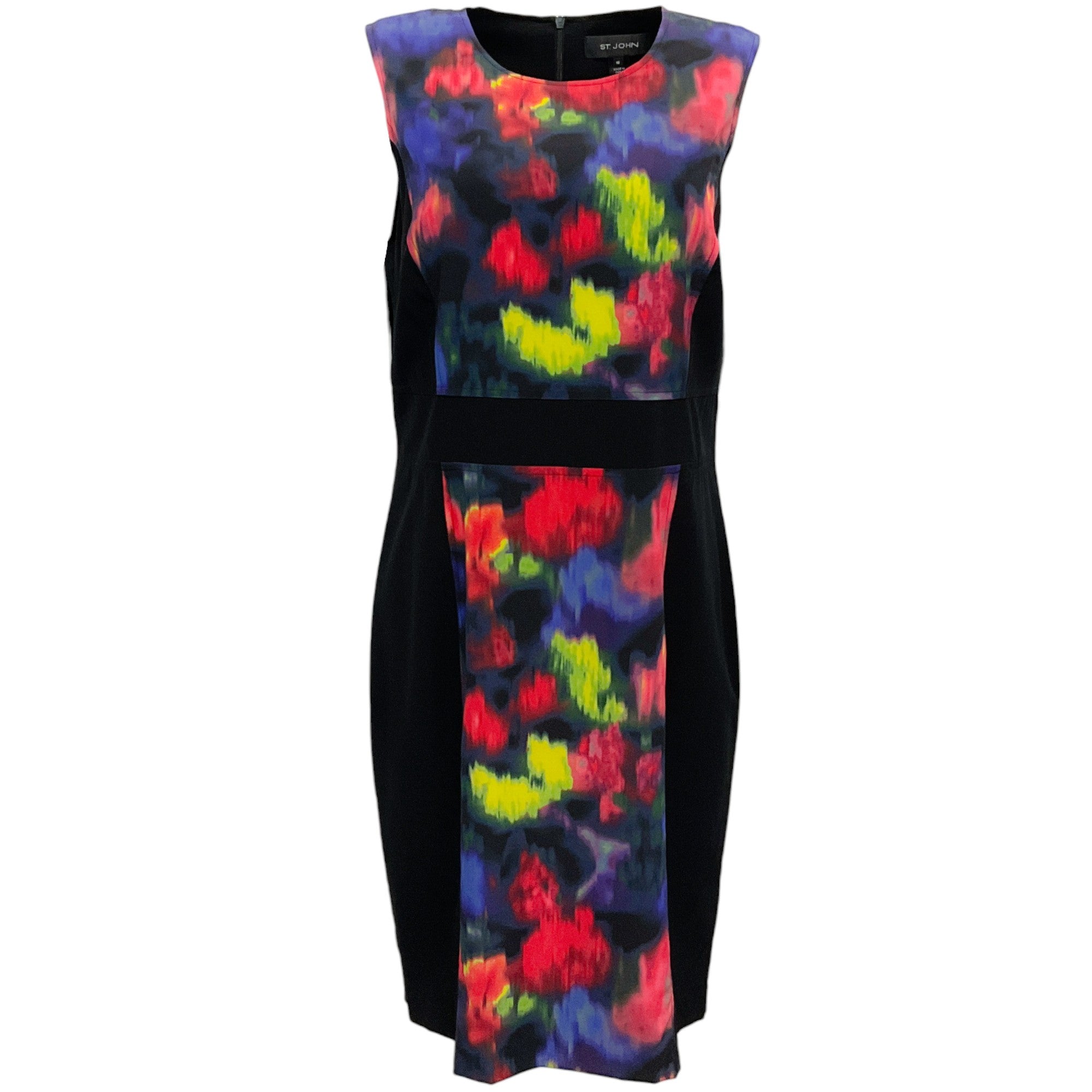 St. John Black / Multi Silk Sleeveless Dress