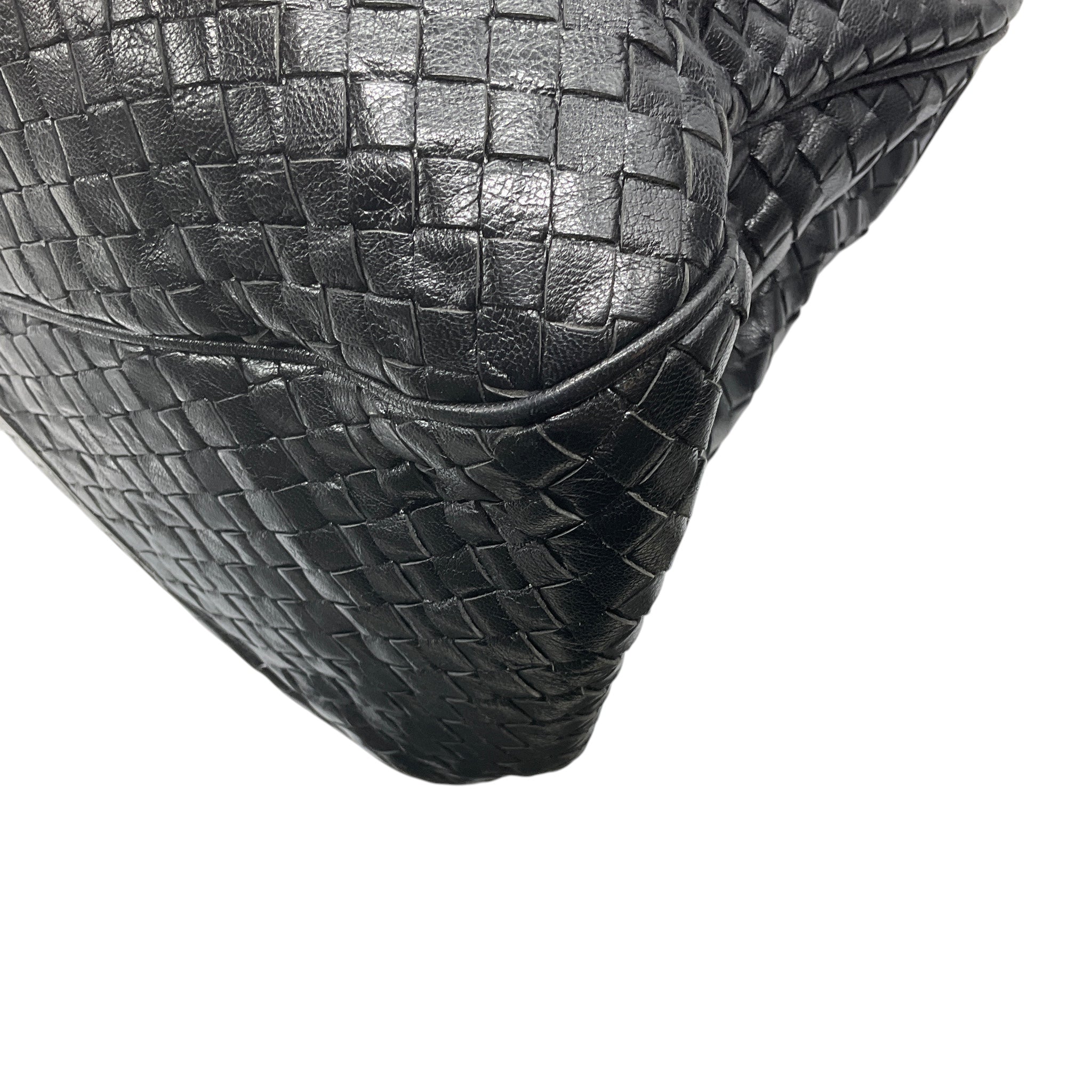 Bottega Veneta Black Intrecciato Woven Leather Double Top Handle Handbag