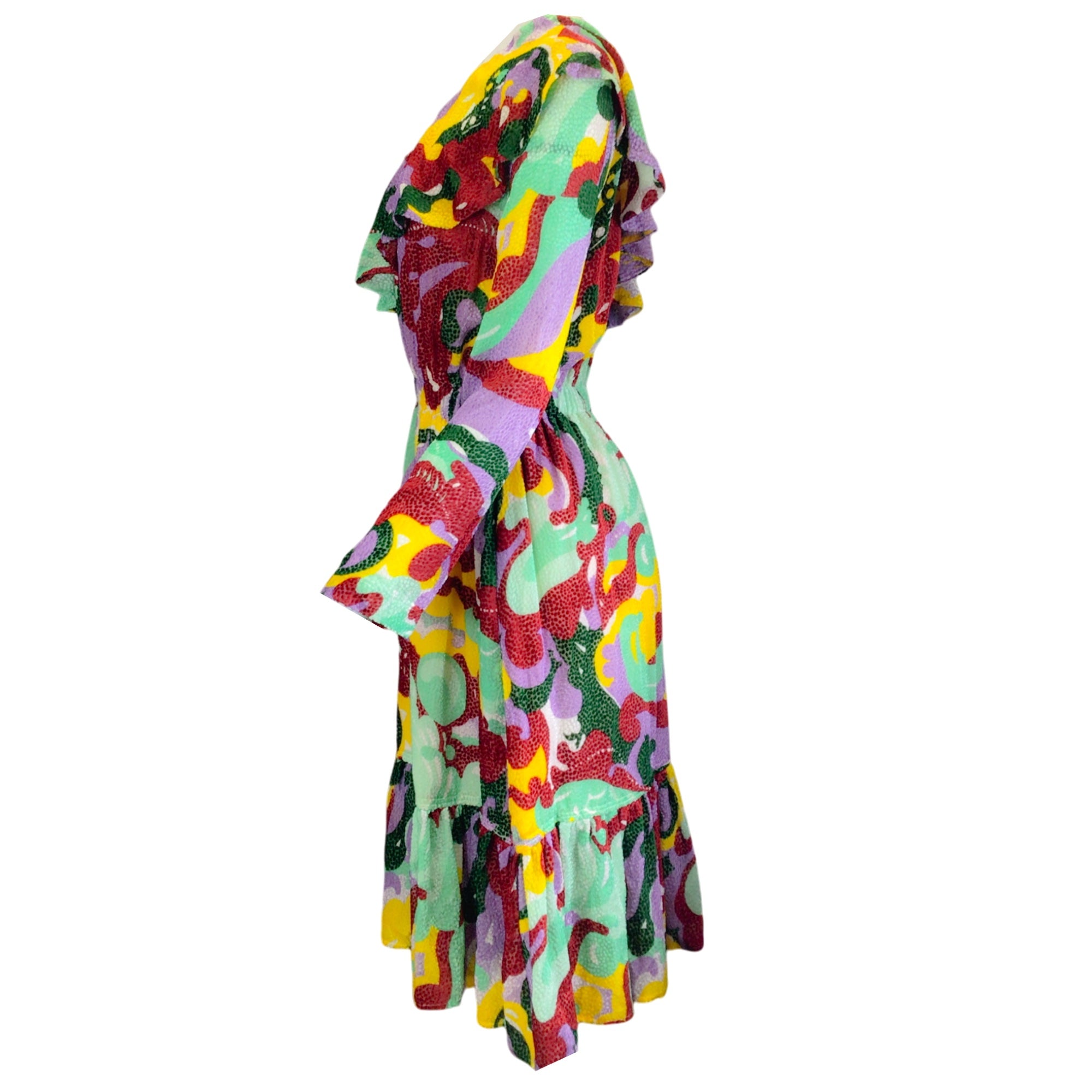 La DoubleJ Multicolor Meraviglia Print One Shoulder Velvet Boogie Dress